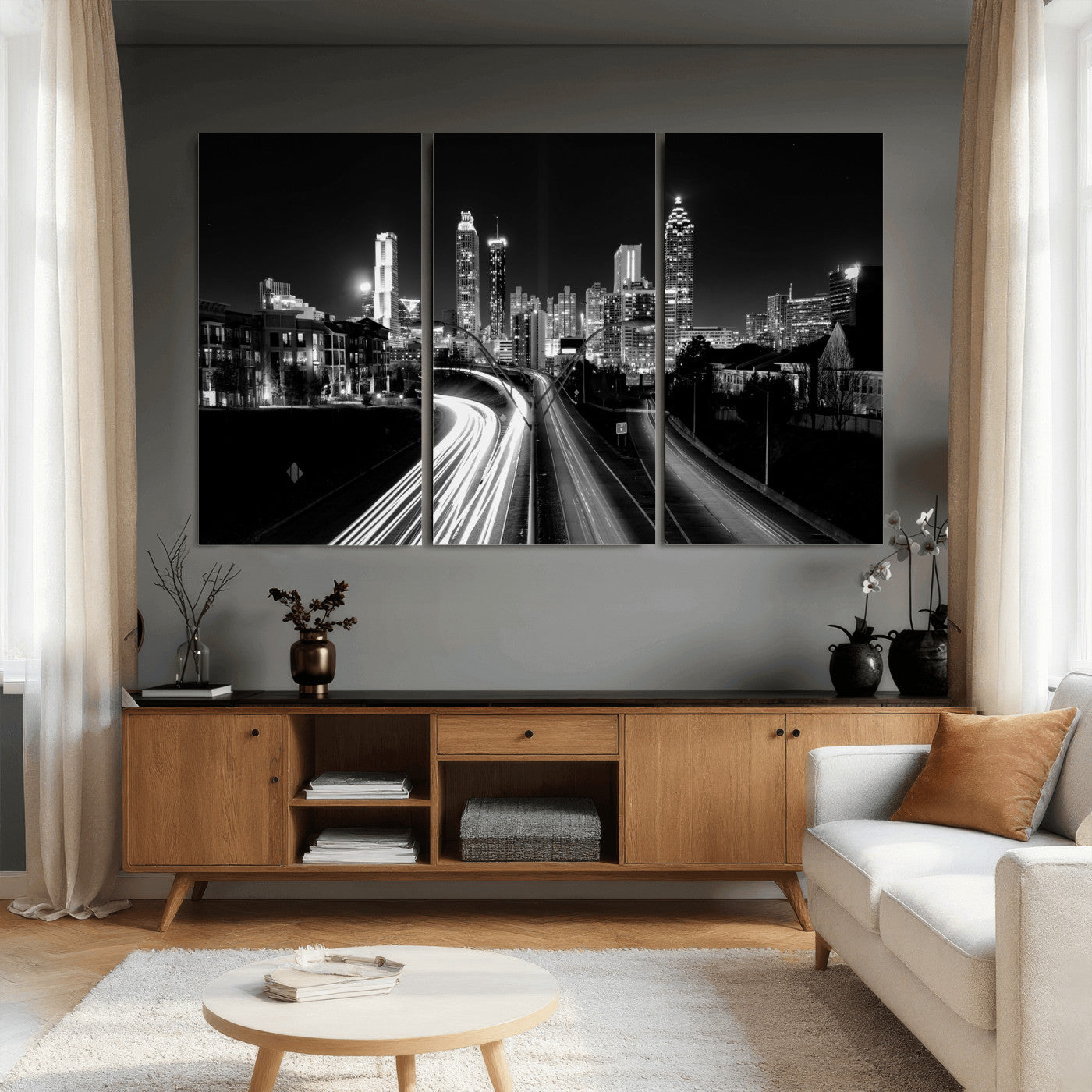 80330064-MGV-CV-36X24 - Atlanta Skyline Wall Art Canvas Print, Atlanta Downtown Night Cityscape Print for Modern Urban Wall Decor