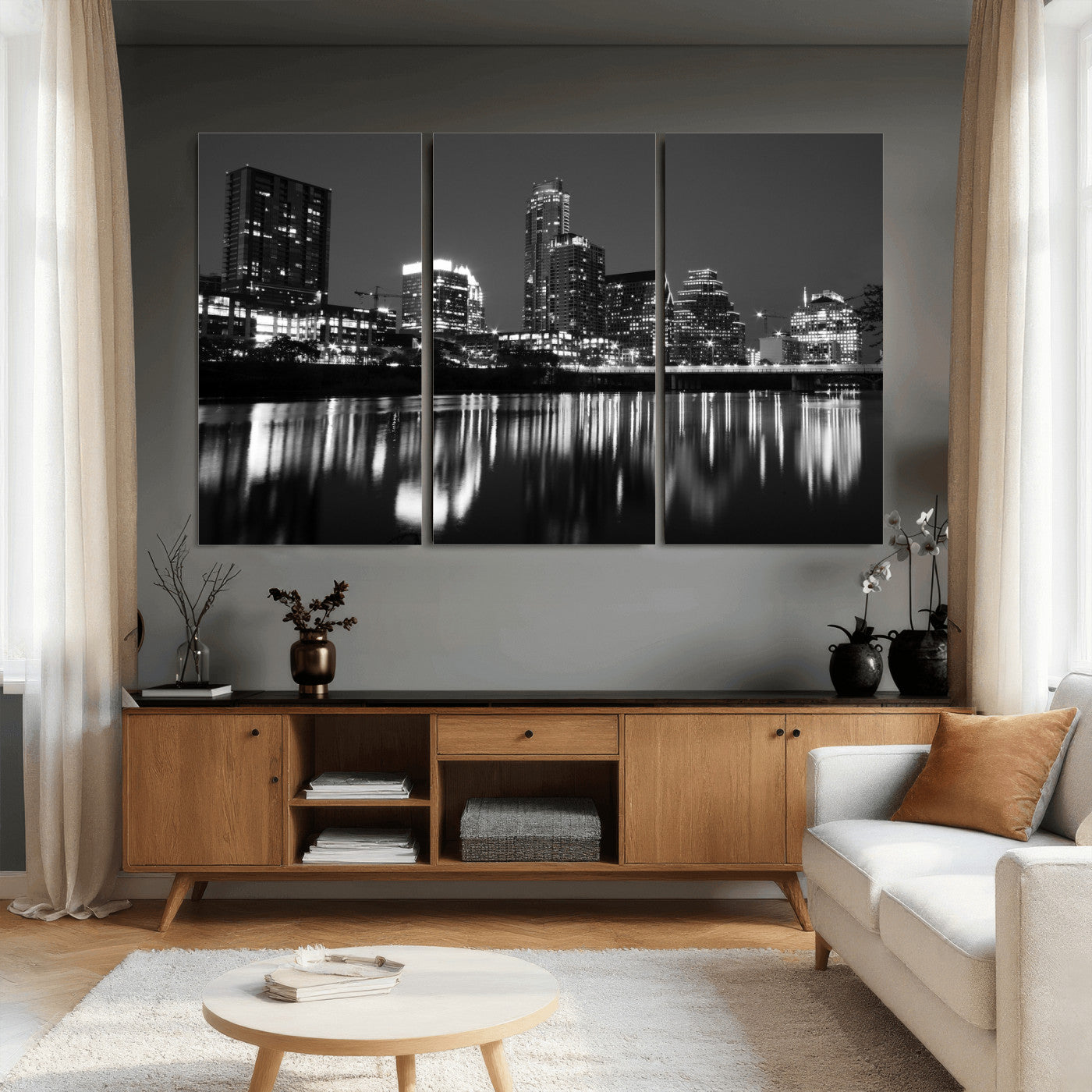 38129554-MGV-CV-36X24 - Austin Skyline Wall Art Canvas Print, Austin Downtown Night Cityscape Print for Modern Urban Wall Decor