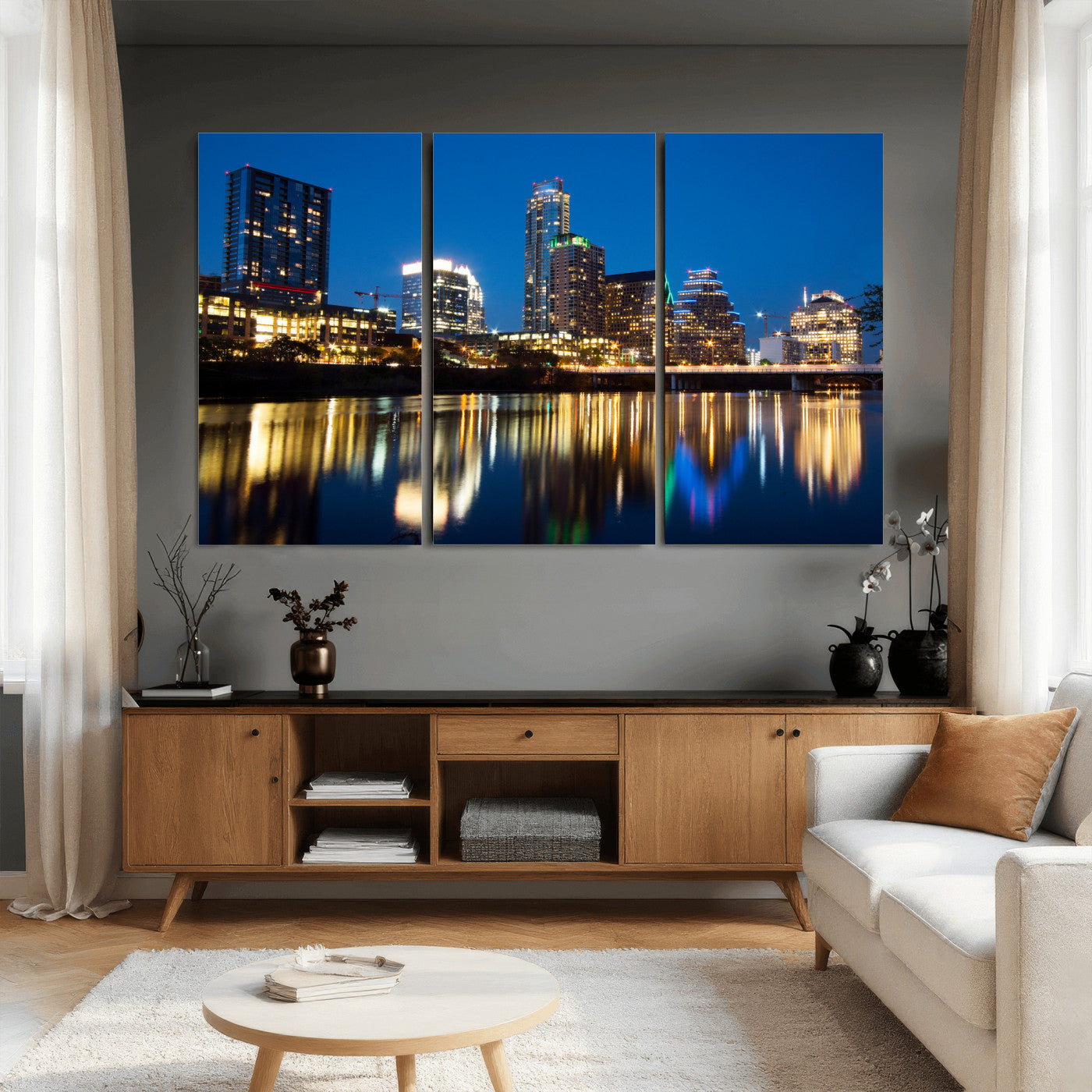 21916206-MGV-CV-36X24 - Austin Skyline Wall Art Canvas Print, Austin Downtown Night Cityscape Print for Modern Urban Wall Decor
