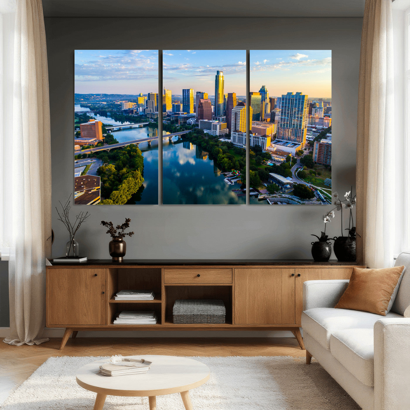 33675326-MGV-CV-36X24 - Austin Skyline Wall Art Canvas Print, Austin Downtown Night Cityscape Print for Modern Urban Wall Decor