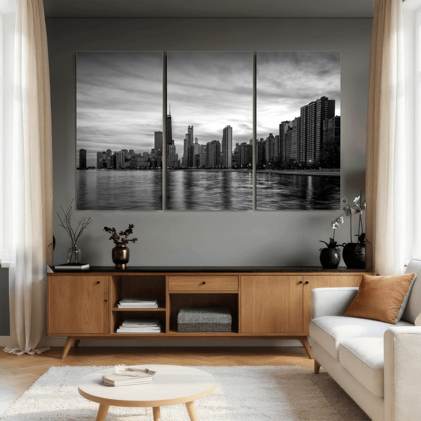 74552581-MGV-CV-36X24 - Chicago Wall Art Canvas Print, Chicago City Downtown Night Cityscape Print for Modern Urban Wall Decor