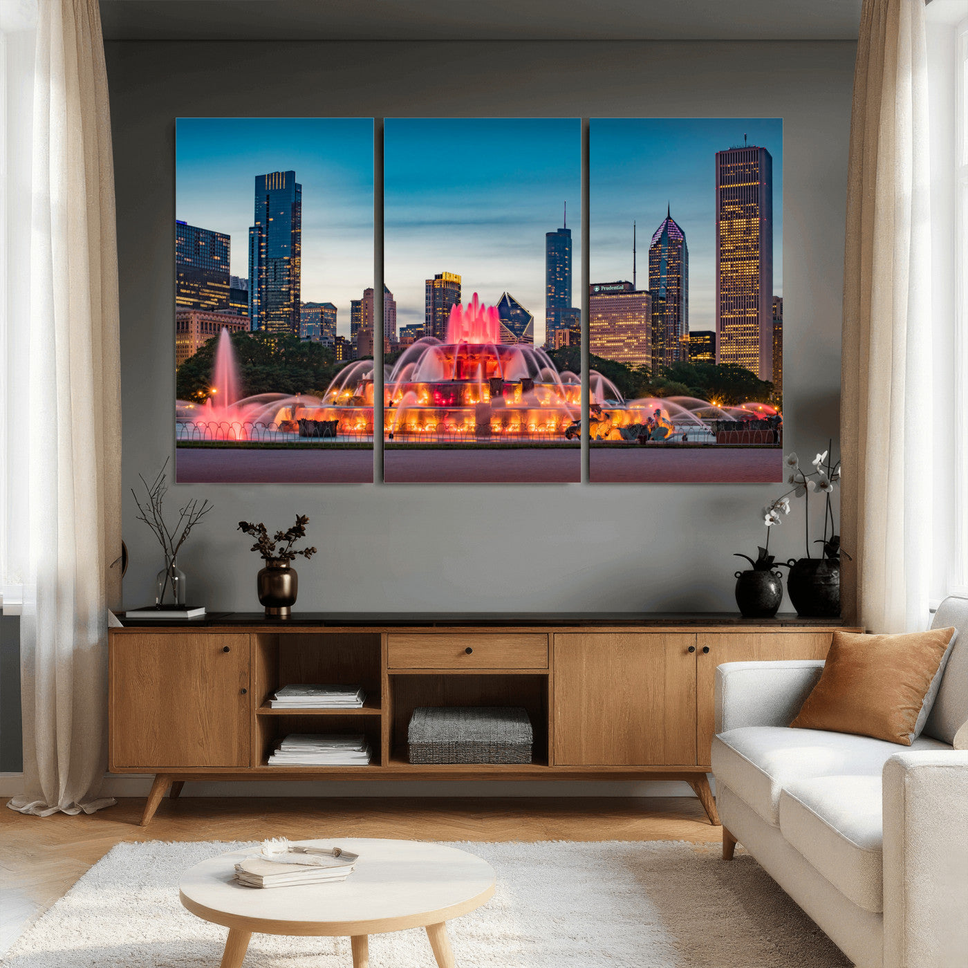 46805285-MGV-CV-36X24 - Chicago Wall Art Canvas Print, Chicago City Downtown Night Cityscape Print for Modern Urban Wall Decor