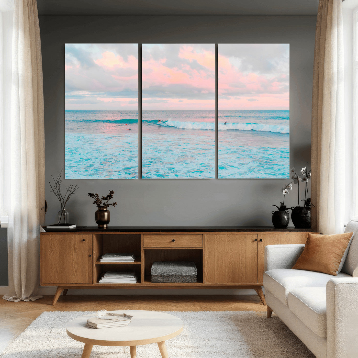 73216461-MGV-CV-36X24 - Ocean Wave Wall Art Canvas Print, Pastel Surf Seascape Photography, Coastal Beach Wall Decor