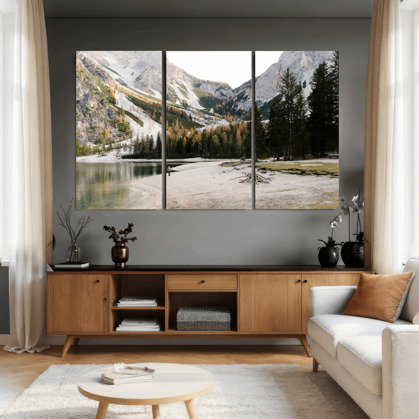 89246758-MGV-CV-36X24 - Lake Braies Alpine Landscape Wall Art Canvas Print, Dolomites Mountain Lake Forest Canvas Print, Italian Alps Scenic Nature Art Printing