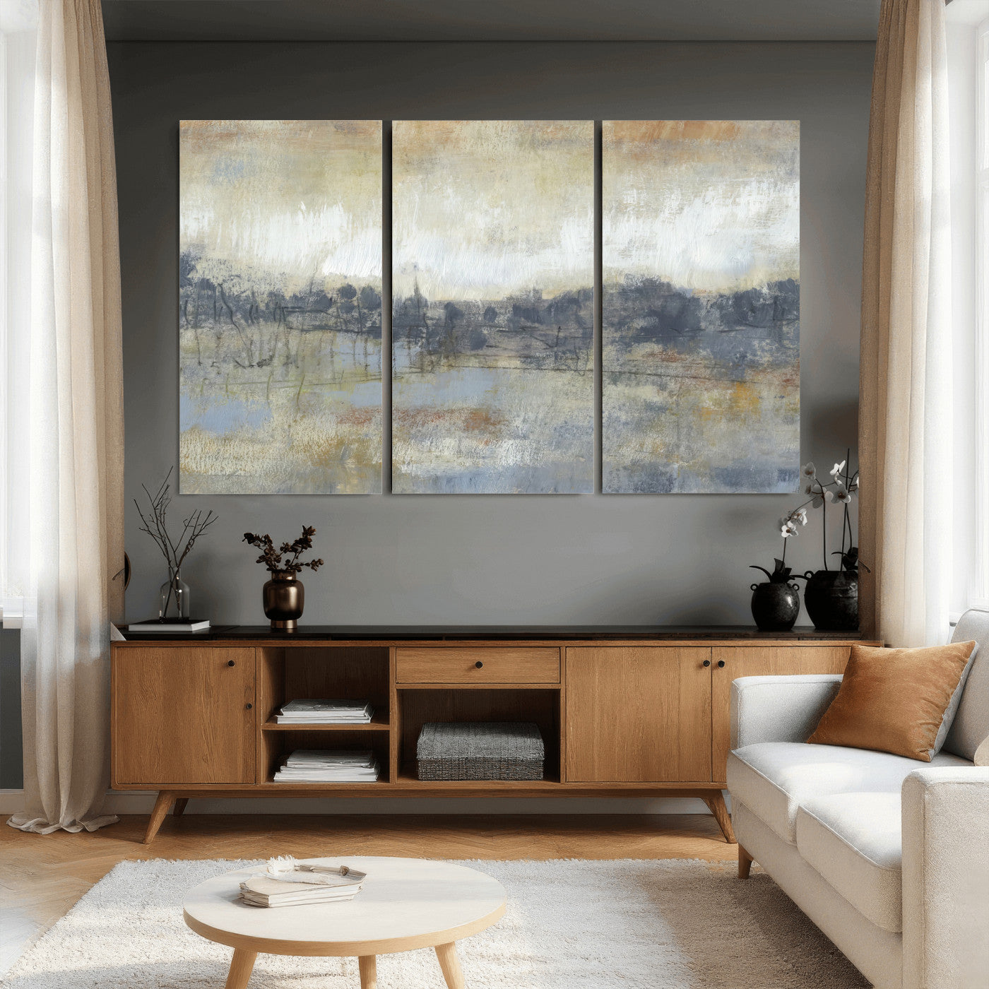 73973590-MGV-CV-36X24 - Abstract Neutral Landscape Painting Wall Art Canvas Print, Modern Minimal Texture Horizon Canvas Print, Beige Gray Contemporary Abstract Art Printing