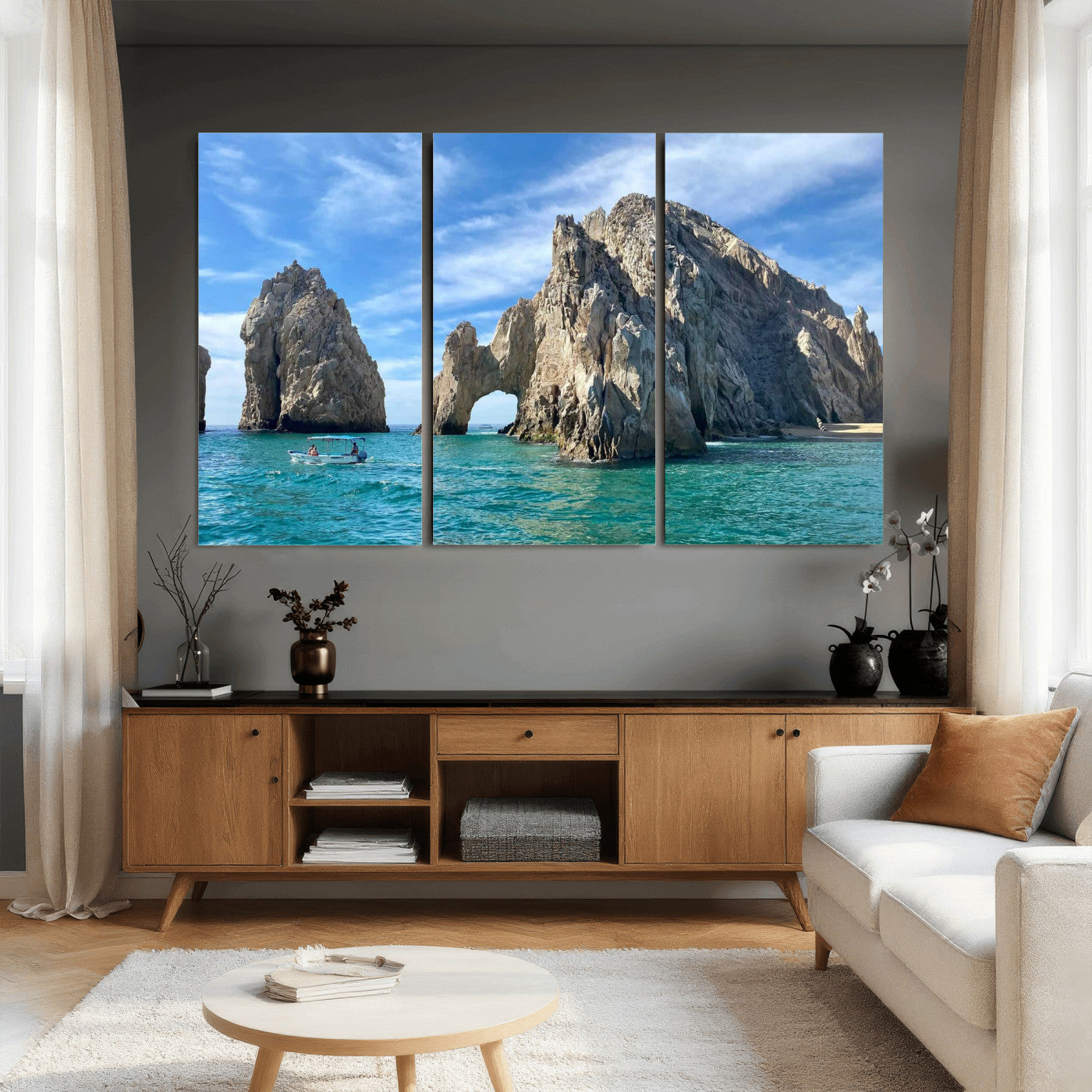 20946478-MGV-CV-36X24 - El Arco Cabo San Lucas Ocean Arch Wall Art Canvas Print, Baja California Rock Arch Seascape Canvas Print, Mexico Coastal Landmark Scenic Art Printing