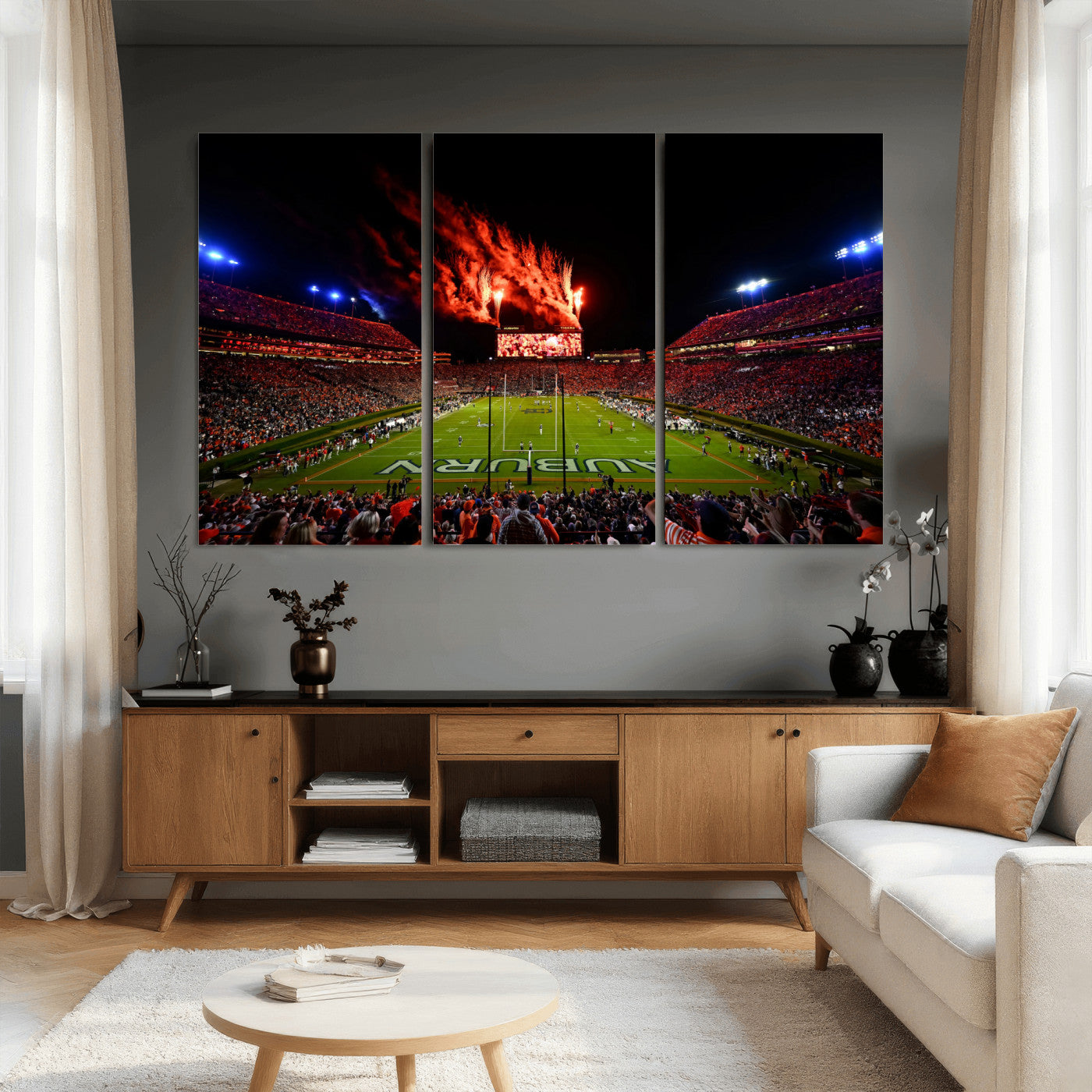 81918884-MGV-CV-36X24 - Auburn Stadium Wall Art Canvas Print, College Football Night Game Crowd, Jordan Hare Stadium Artwork