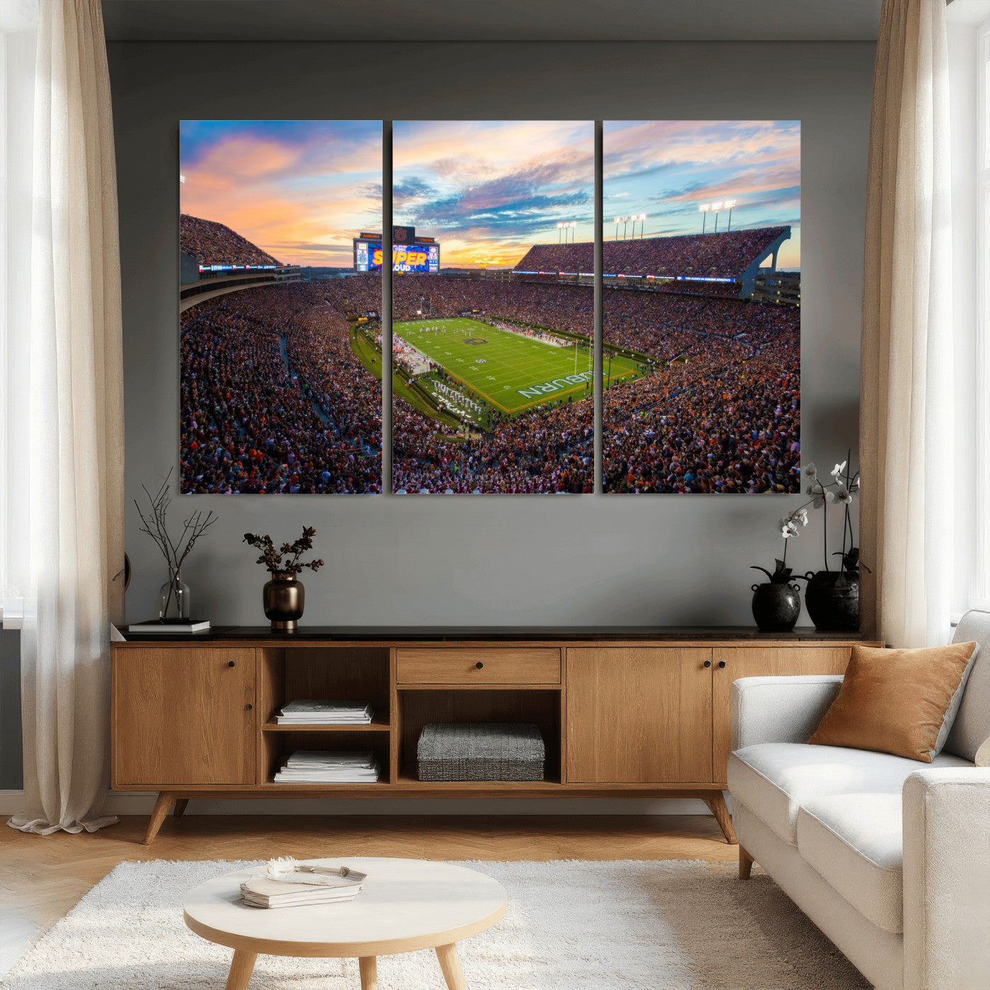 75203764-MGV-CV-36X24 - Auburn Stadium Sunset Wall Art Canvas Print, Jordan Hare Stadium Game Day Crowd, Auburn Tigers Football Artwork