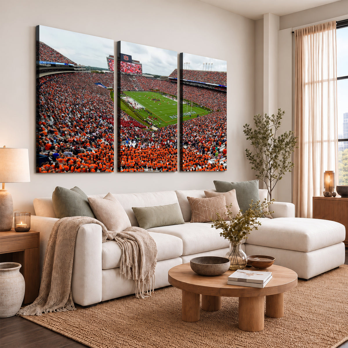 82562490-MGV-CV-36X24 - Auburn Stadium Sunset Wall Art Canvas Print, Jordan Hare Stadium Game Day Crowd, Auburn Tigers Football Artwork