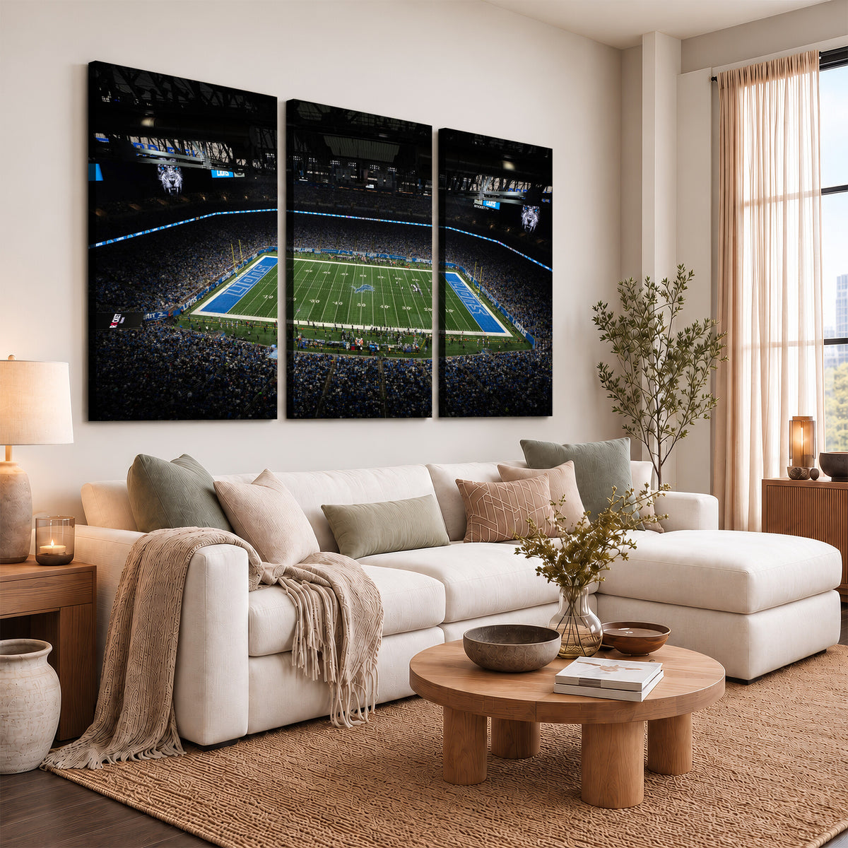 16709602-MGV-CV-36X24 - Detroit Lions Stadium Wall Art Canvas Print, Football Field Panorama