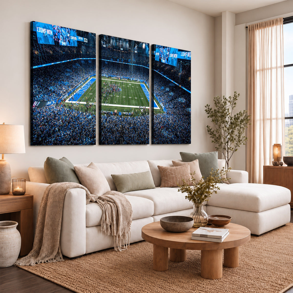 80882005-MGV-CV-36X24 - Detroit Lions Stadium Wall Art Canvas Print, Football Field Panorama