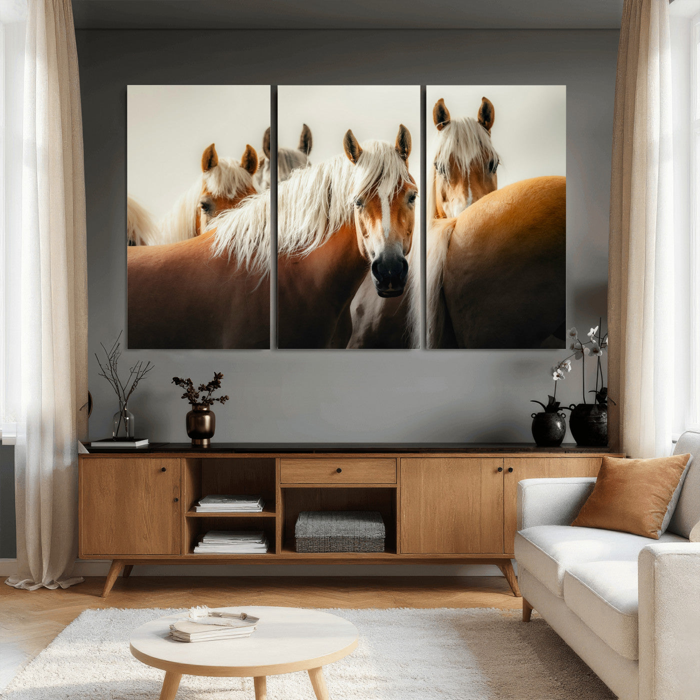 71904941-MGV-CV-36X24 - Wild Horse Herd Wall Art Canvas Print, Natural Horse Portrait Nature Wall Decor for Living Room and Office
