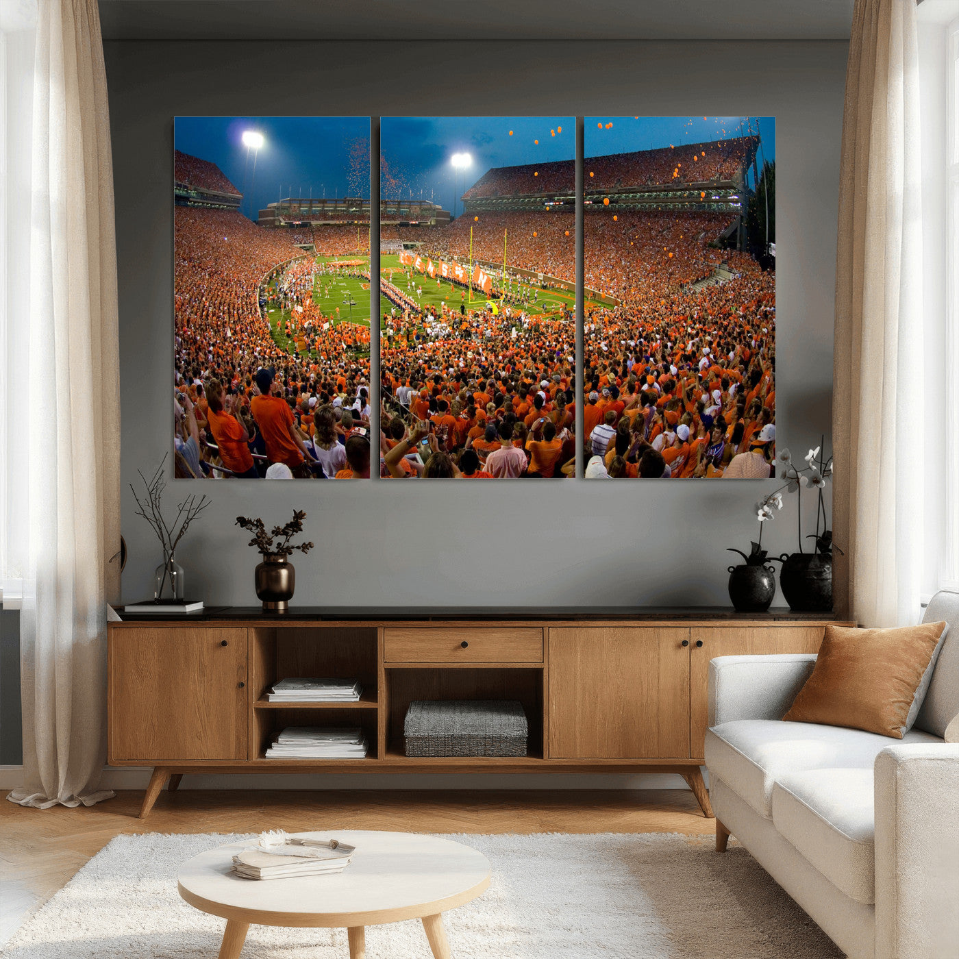 42850097-MGV-CV-36X24 - Clemson Tigers Memorial Stadium Wall Art Canvas Print, Death Valley Football Stadium Artwork, Packed Game Night Crowd Scene