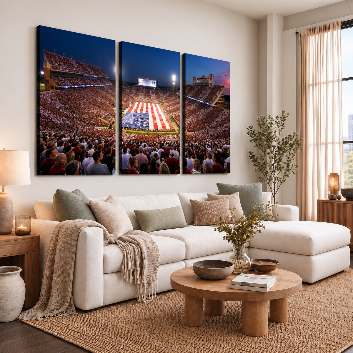 59917418-MGV-CV-36X24 - Oklahoma Memorial Stadium Wall Art Canvas Print | Oklahoma Sooners Football Artwork for Home, Office, and Sports Room Decor