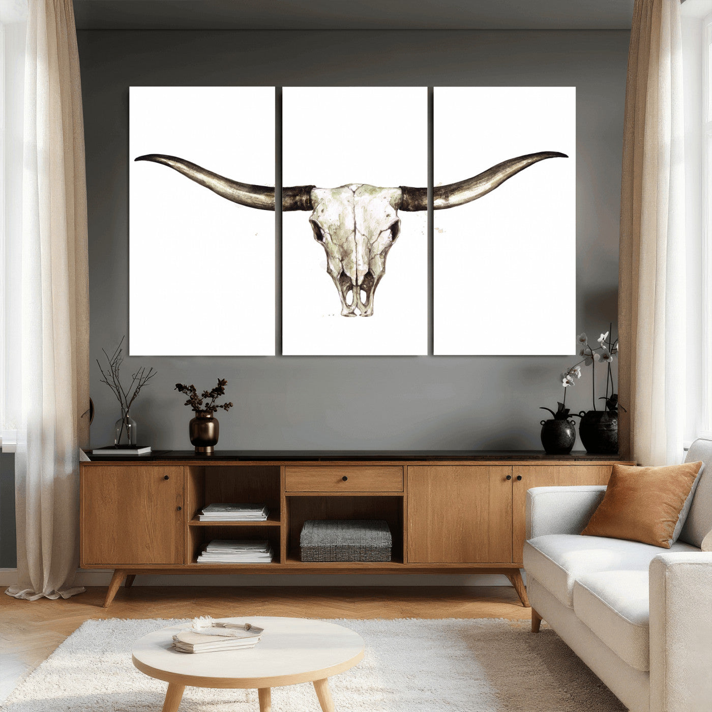 42788678A-MGV-CV-36X24 - Longhorn Skull Wall Art Canvas Print – Rustic Western Artwork Print for Living Room Wall Decor