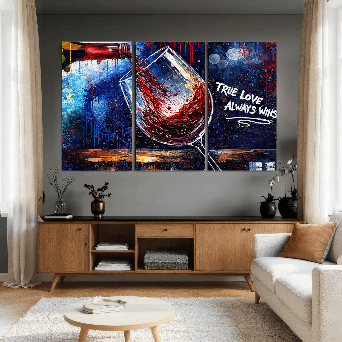 88788932-MGV-CV-36X24 - Red Wine Splash Abstract Wall Art Canvas Print, Modern Wine Glass Painting Canvas Print, Romantic Quote Contemporary Bar Art Print