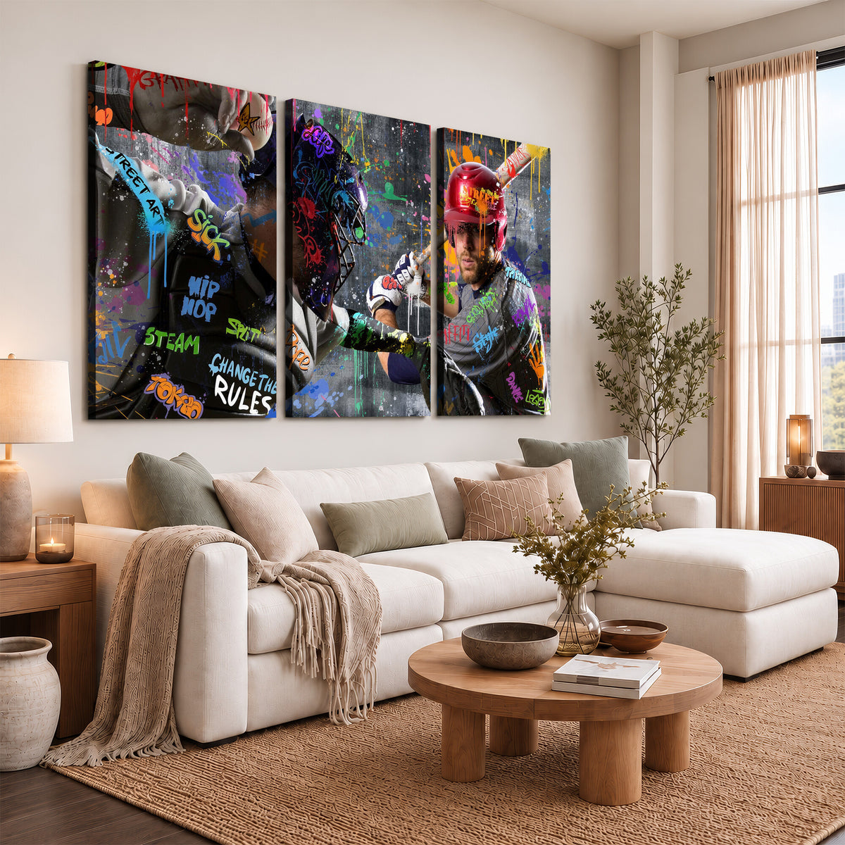 19634994-MGV-CV-36X24 - Graffiti Baseball Player Street Art Wall Art Canvas Print