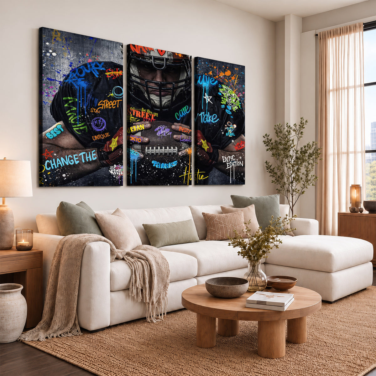 55267256-MGV-CV-36X24 - Graffiti American Football Player Street Art Wall Art Canvas Print