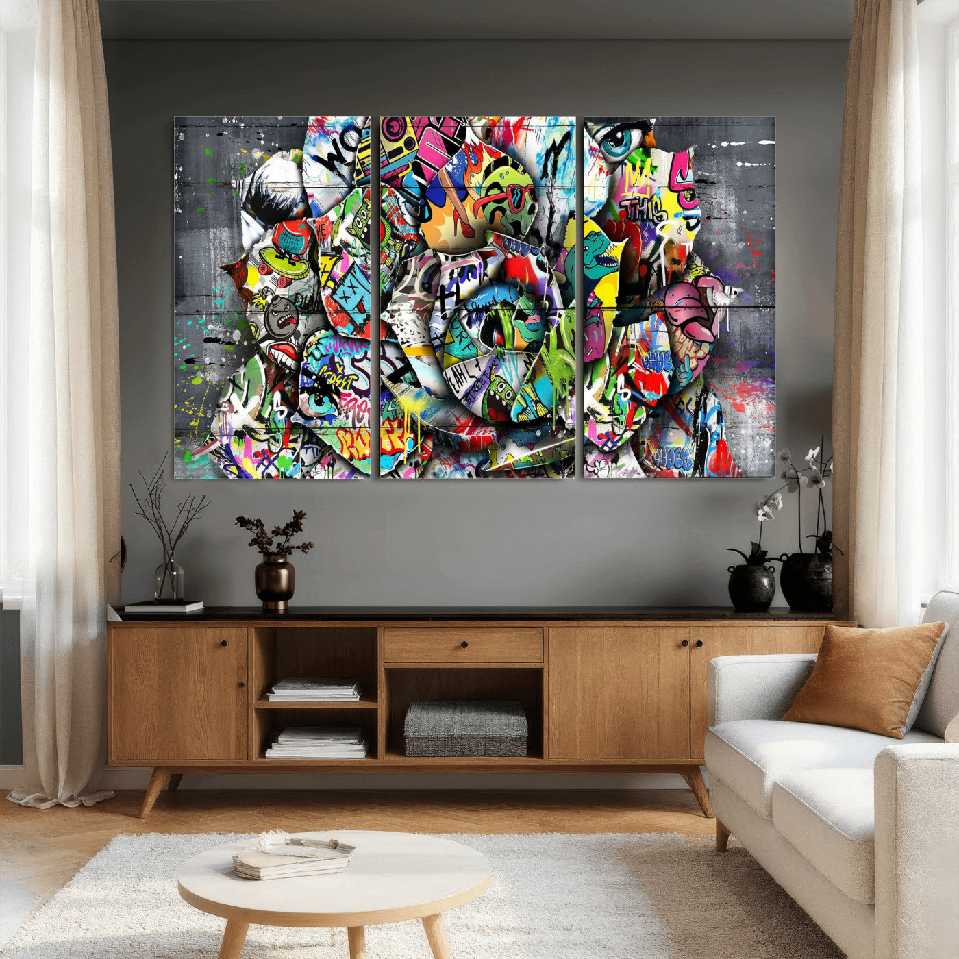 77553344-MGV-CV-36X24 - Abstract Graffiti Collage Street Art Wall Art Canvas Print, Colorful Urban Pop Art Canvas Print, Modern Graffiti Patchwork Contemporary Art Printing