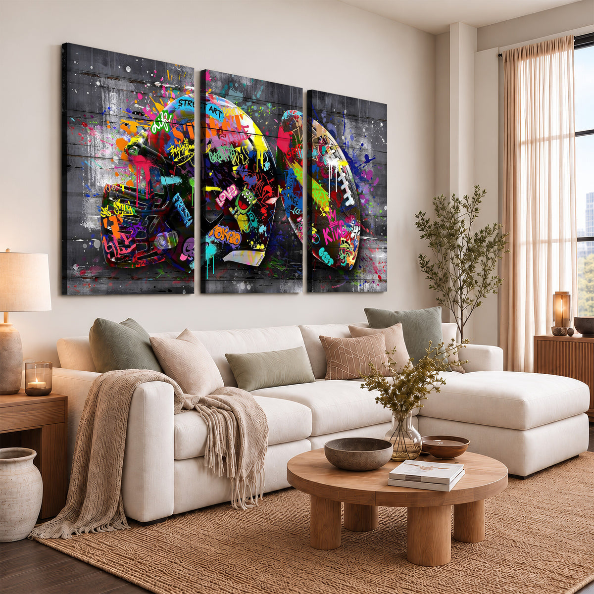 80540773-MGV-CV-36X24 - Graffiti American Football Helmet Street Art Wall Art Canvas Print