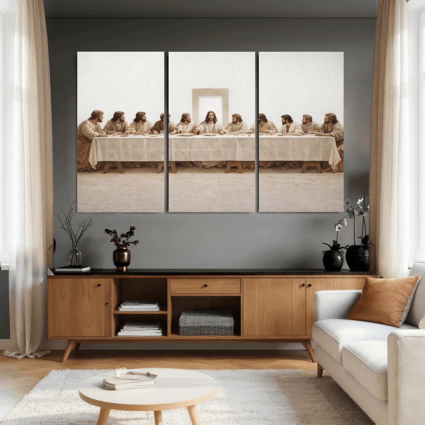 76380069-MGV-CV-36X24 - The Last Supper Wall Art Canvas Print, Jesus Christ Biblical Scene Canvas Print, Christian Religious Artwork for Church Living Room Decor