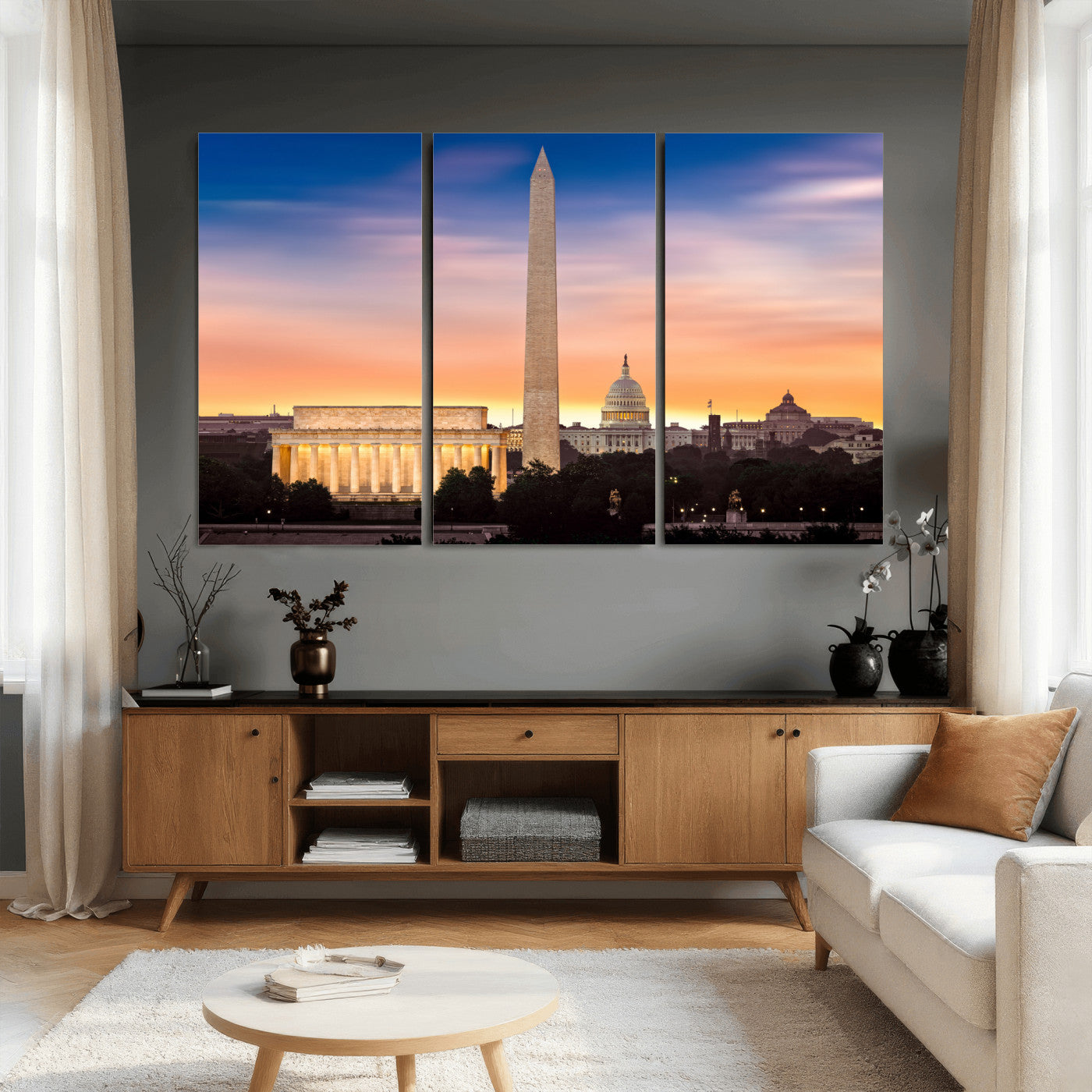 72704063-MGV-CV-36X24 - Washington DC Skyline Wall Art Canvas Print – Lincoln Memorial, Washington Monument & Capitol Artwork Print