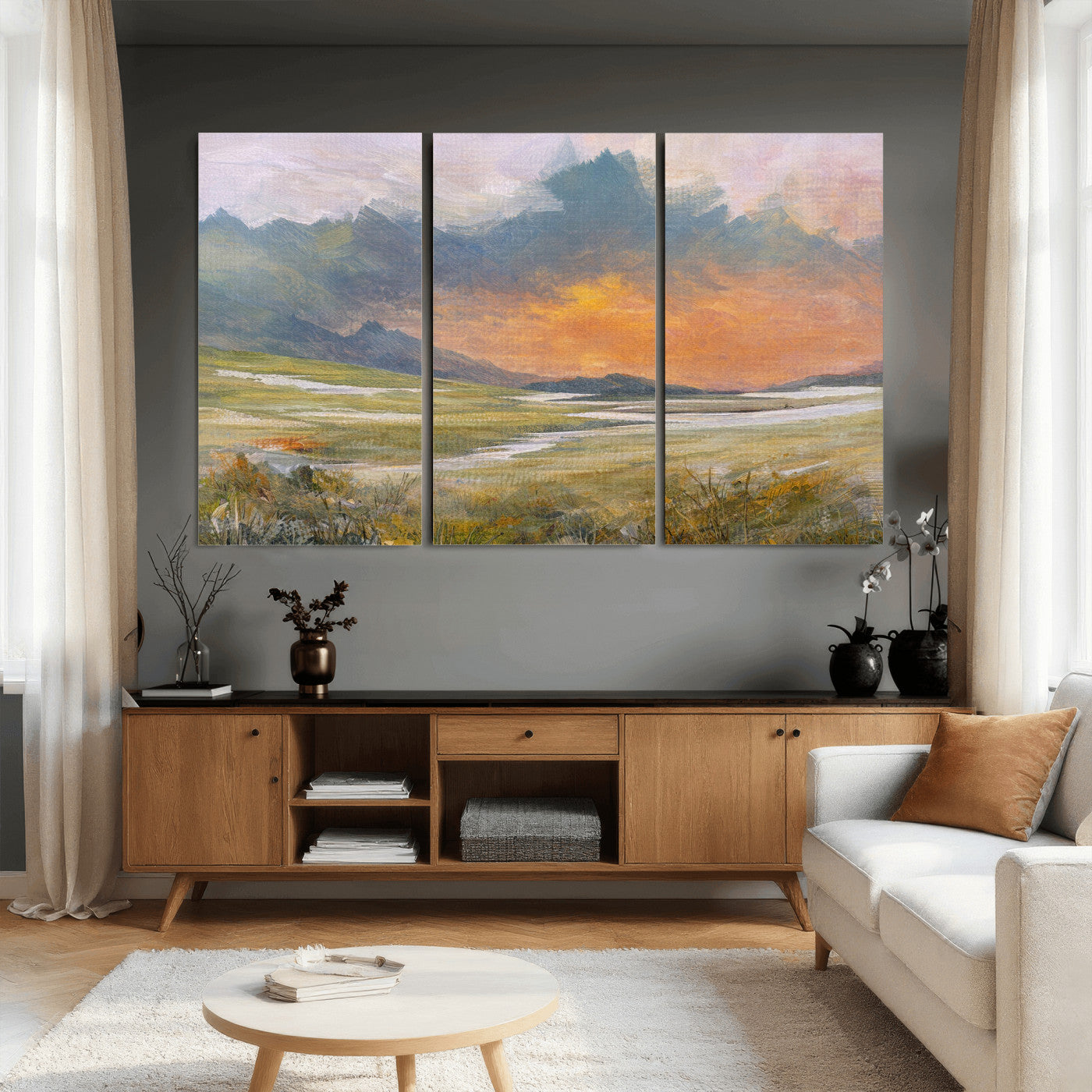 39892091-MGV-CV-36X24 - Mountain Sunset Wall Art Canvas Print Vintage Landscape Panorama Rustic Nature Decor