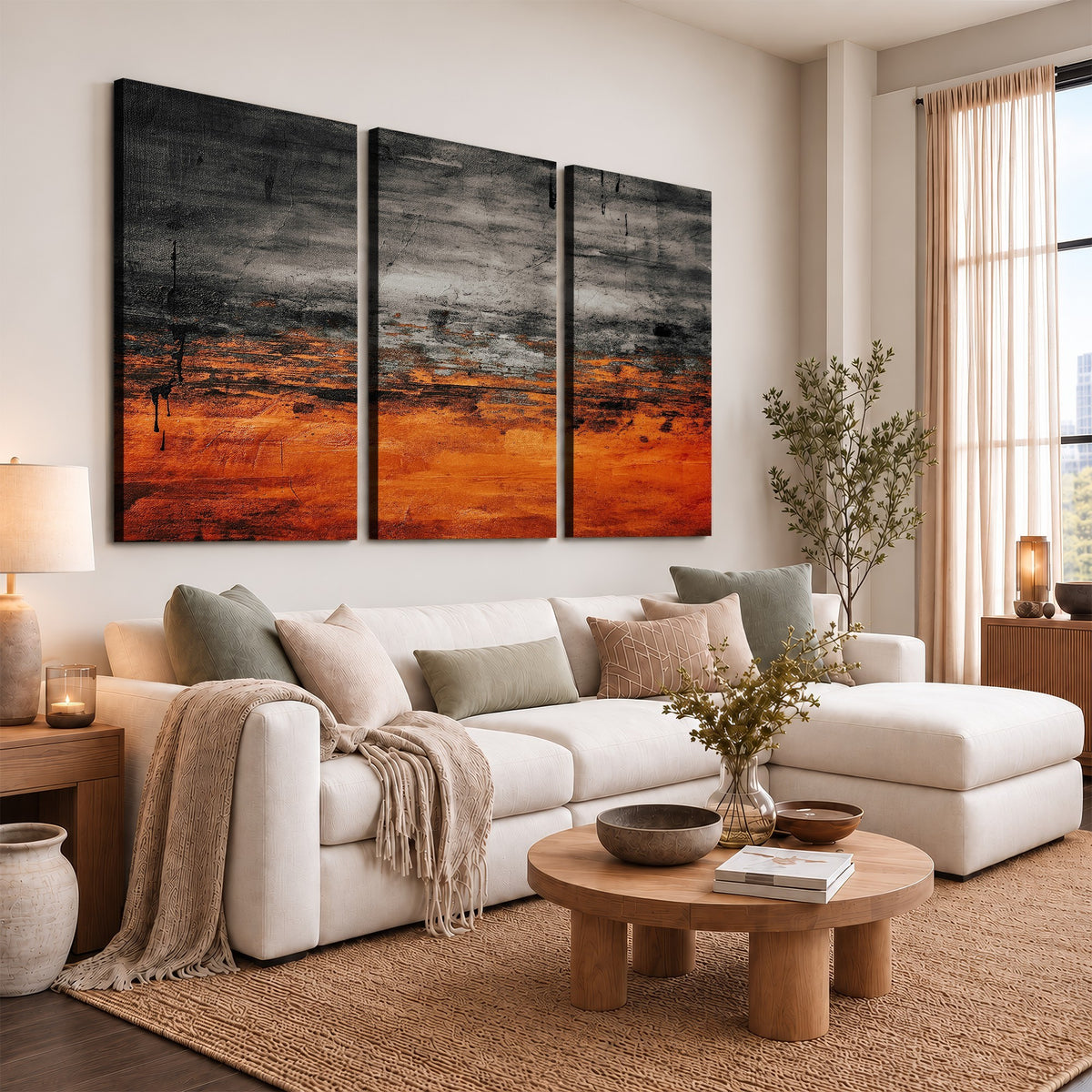 Black Orange Abstract Wall Art Canvas Print Modern Painterly Style