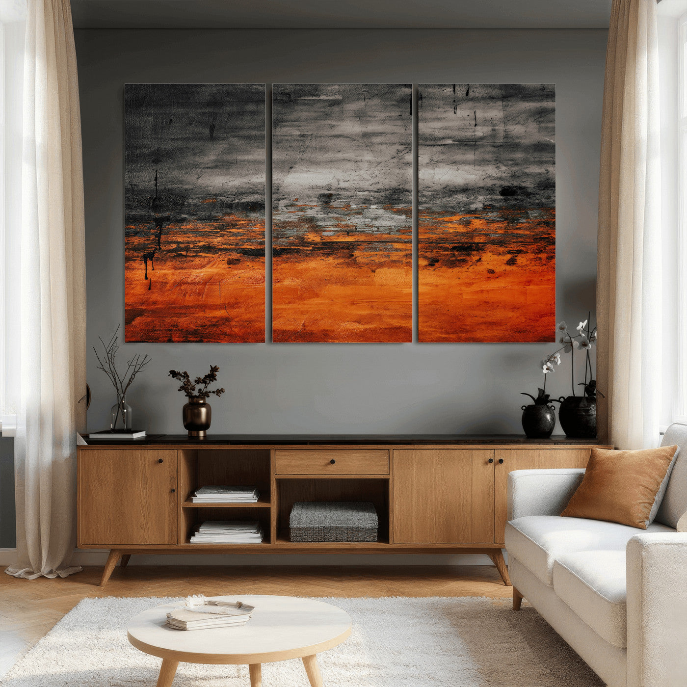 75409282-MGV-CV-36X24 - Black Orange Abstract Wall Art Canvas Print Modern Textured Painting Decor