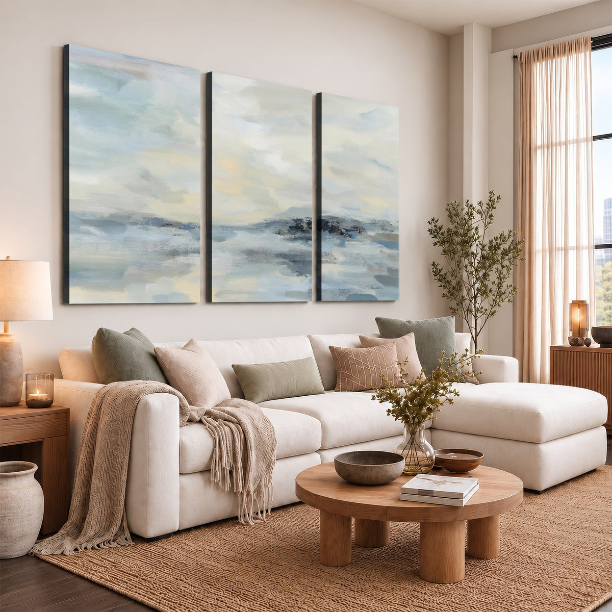 Abstract Coastal Landscape Wall Art Canvas Print | Soft Blue Gray Minimalist Art