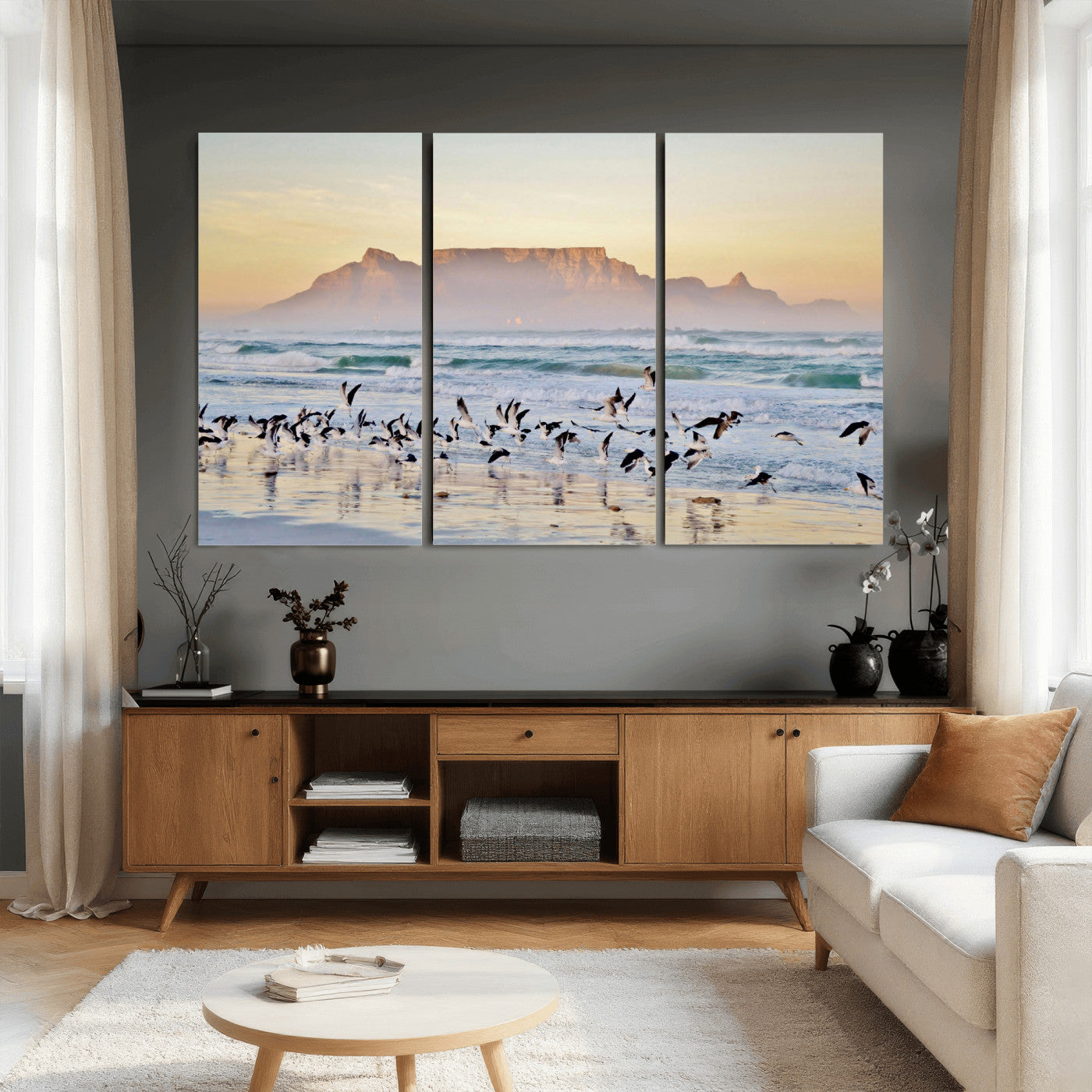 78989362-MGV-CV-36X24 - Seagulls Over Ocean Wall Art Canvas Print – Coastal Beach Landscape Artwork for Living Room Decor