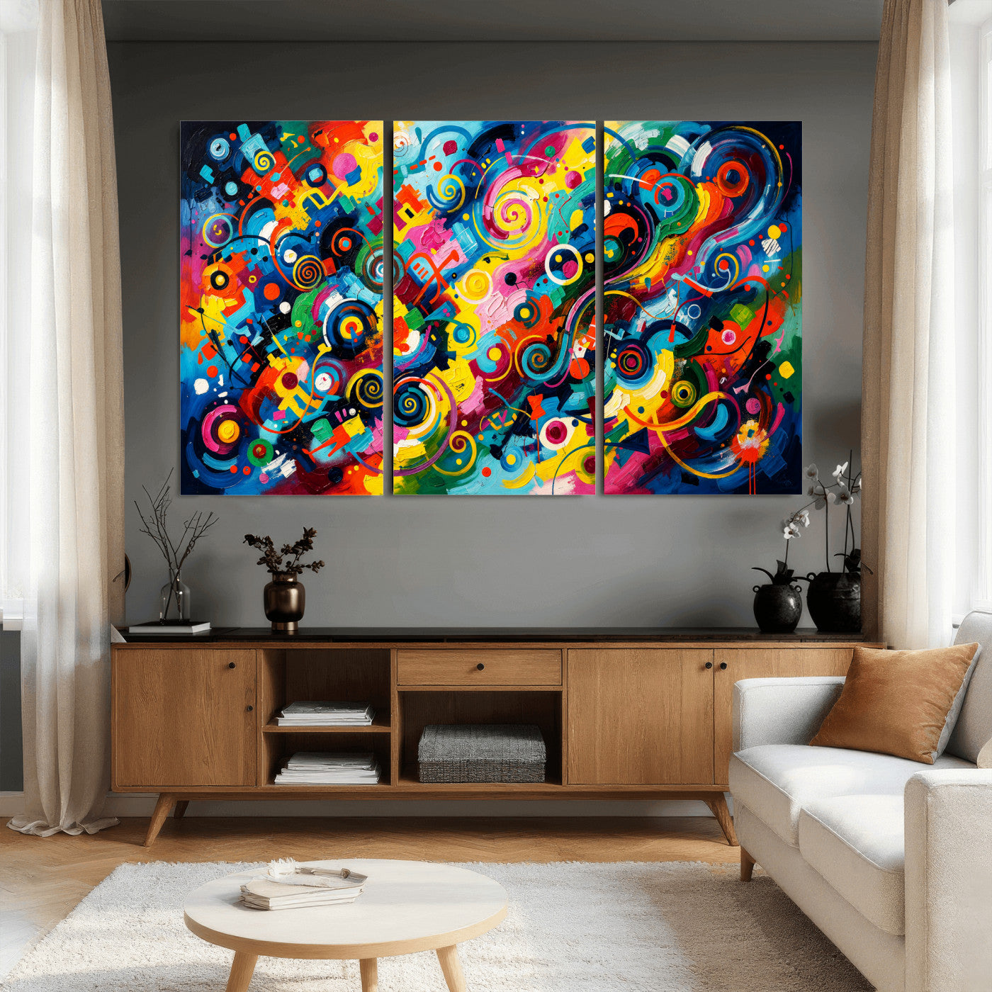 4712069R1-MGV-CV-36X24 - Geometric Abstract Wall Art Canvas Print, Bold Color Abstract Expressionist Painting Print, Modern Geometric Abstract Canvas Art