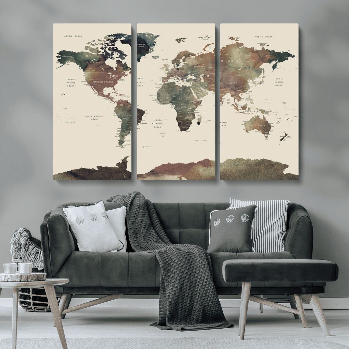 MGV-CV-48X32-3P - World Map Wall Art Canvas Print for Home and Office Decor
