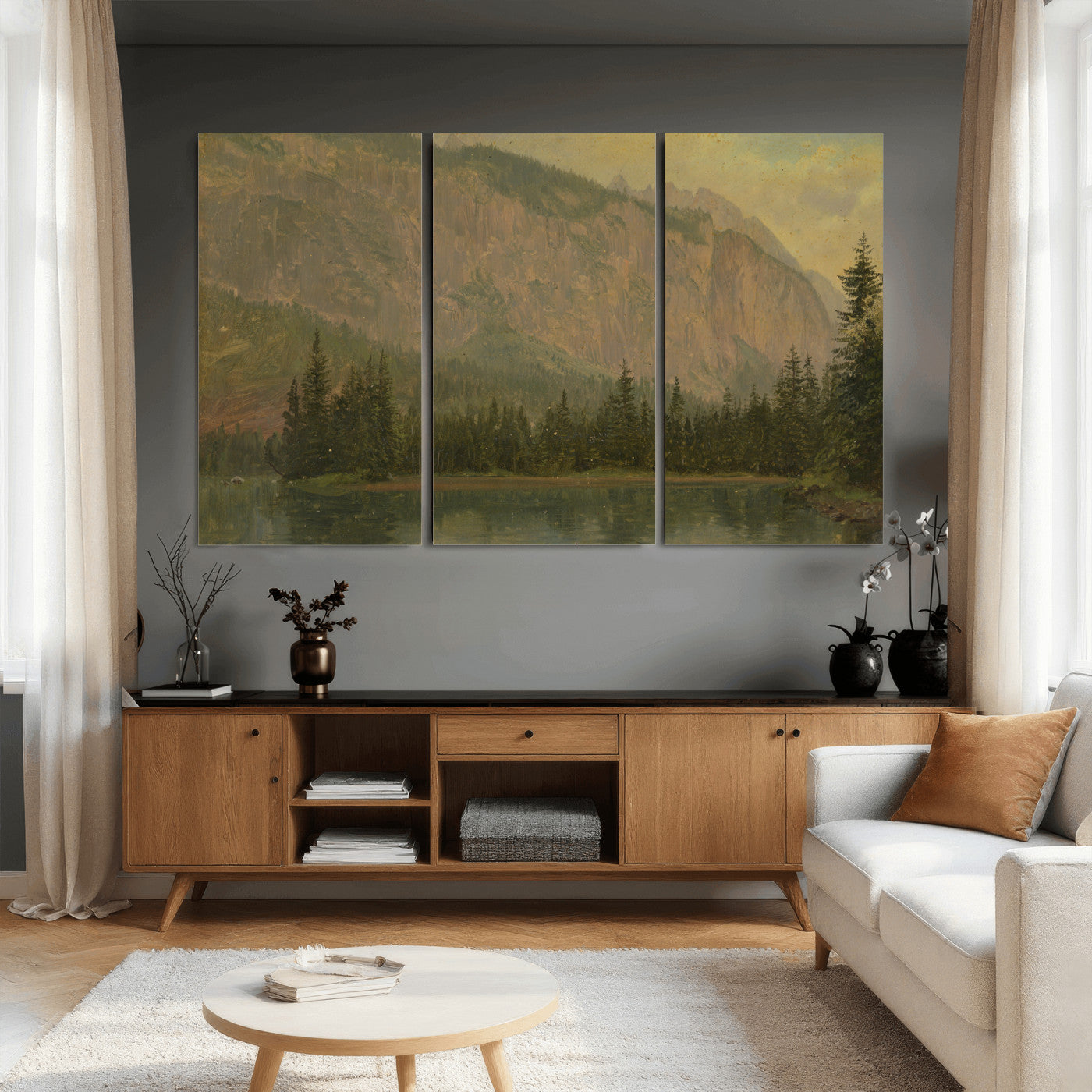 76844524-MGV-CV-36X24 - Frederic Edwin Church Hintersee Canvas Print, Hudson River School Mountain Lake Painting 1868, American Romantic Landscape, Vintage Nature Wall Art