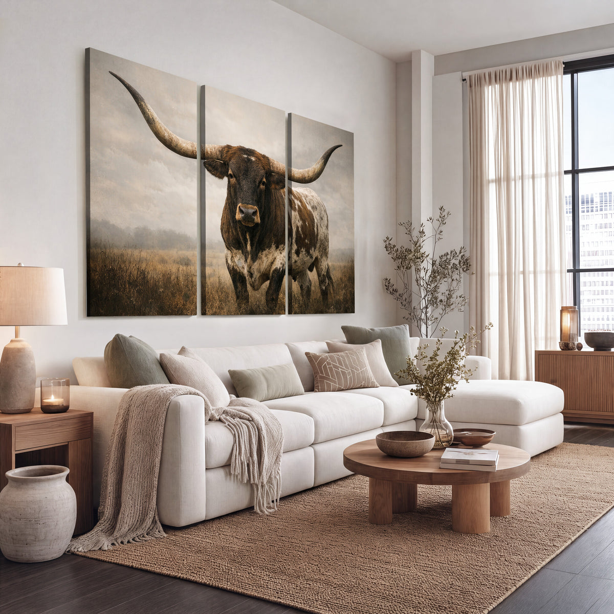 17622011L-_Poster-30x20 - Longhorn Bull Wall Art Canvas Print, Western Farmhouse Decor