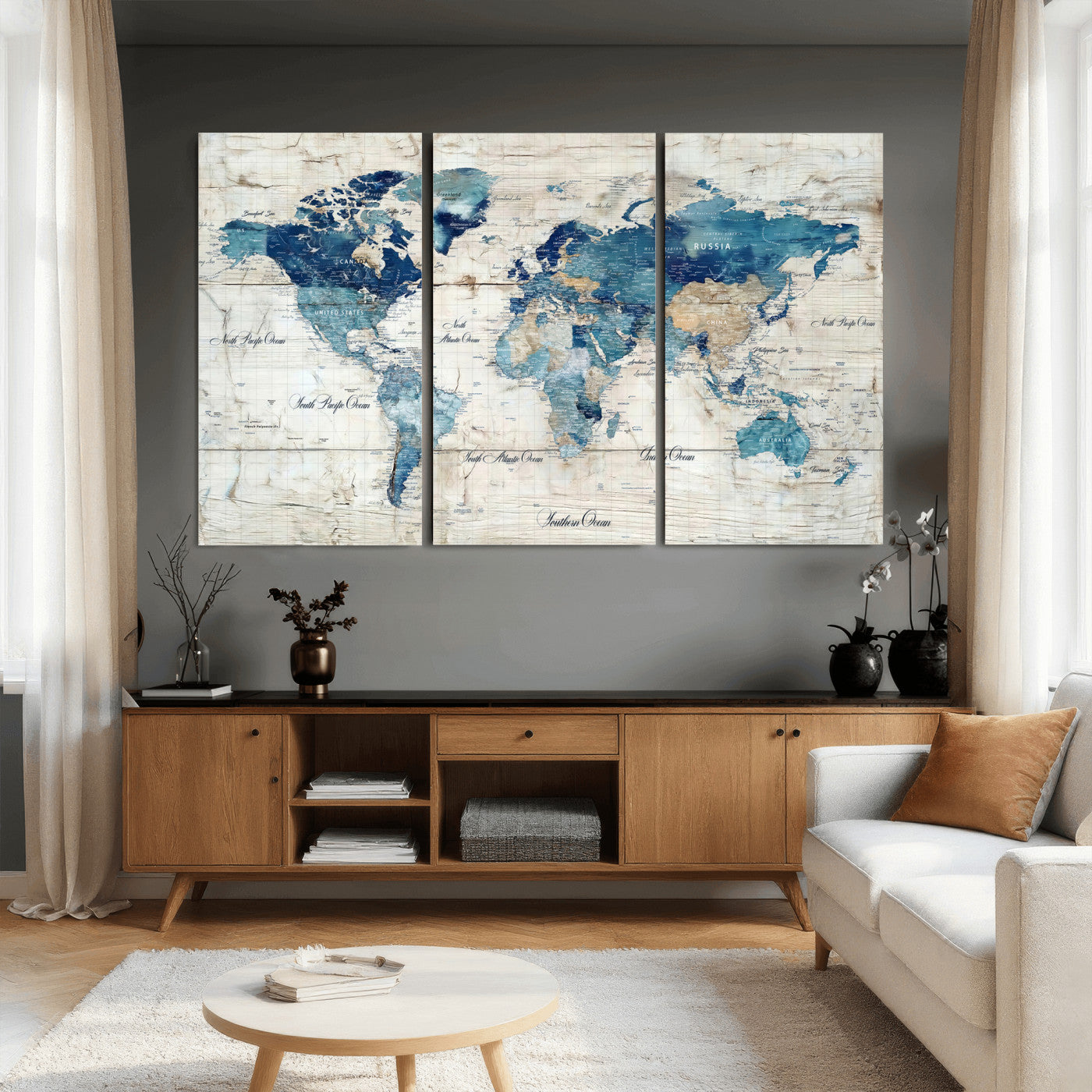 86799232-MGV-CV-36X24 - Watercolor World Map Canvas Wall Art Print – Abstract Colorful Travel Wall Decor