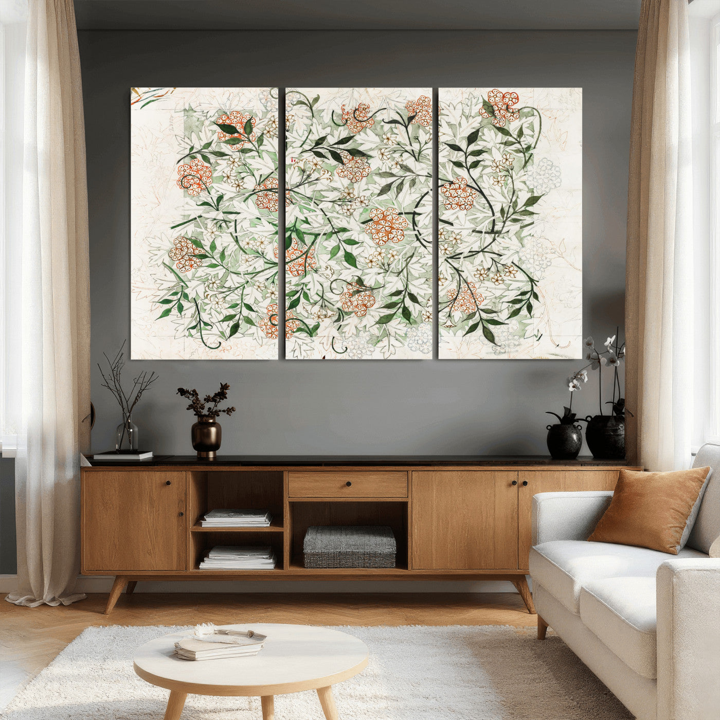 17622011W-MGV-CV-36X24 - William Morris Jasmine Flower Wall Art Canvas Print, Botanical Floral Canvas Print, Vintage Cottagecore Wall Decor, Framed Nature Artwork Ready to Hang