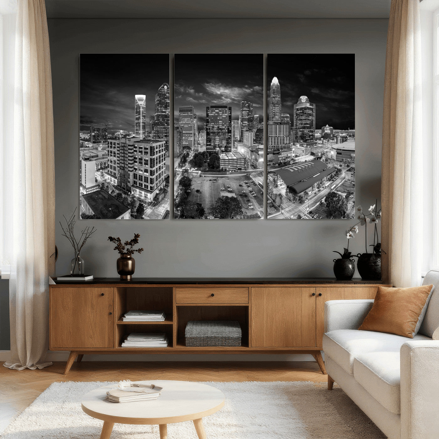 60105075-MGV-CV-36X24 - Charlotte Skyline Canvas Wall Art Print – North Carolina Cityscape Photography Print