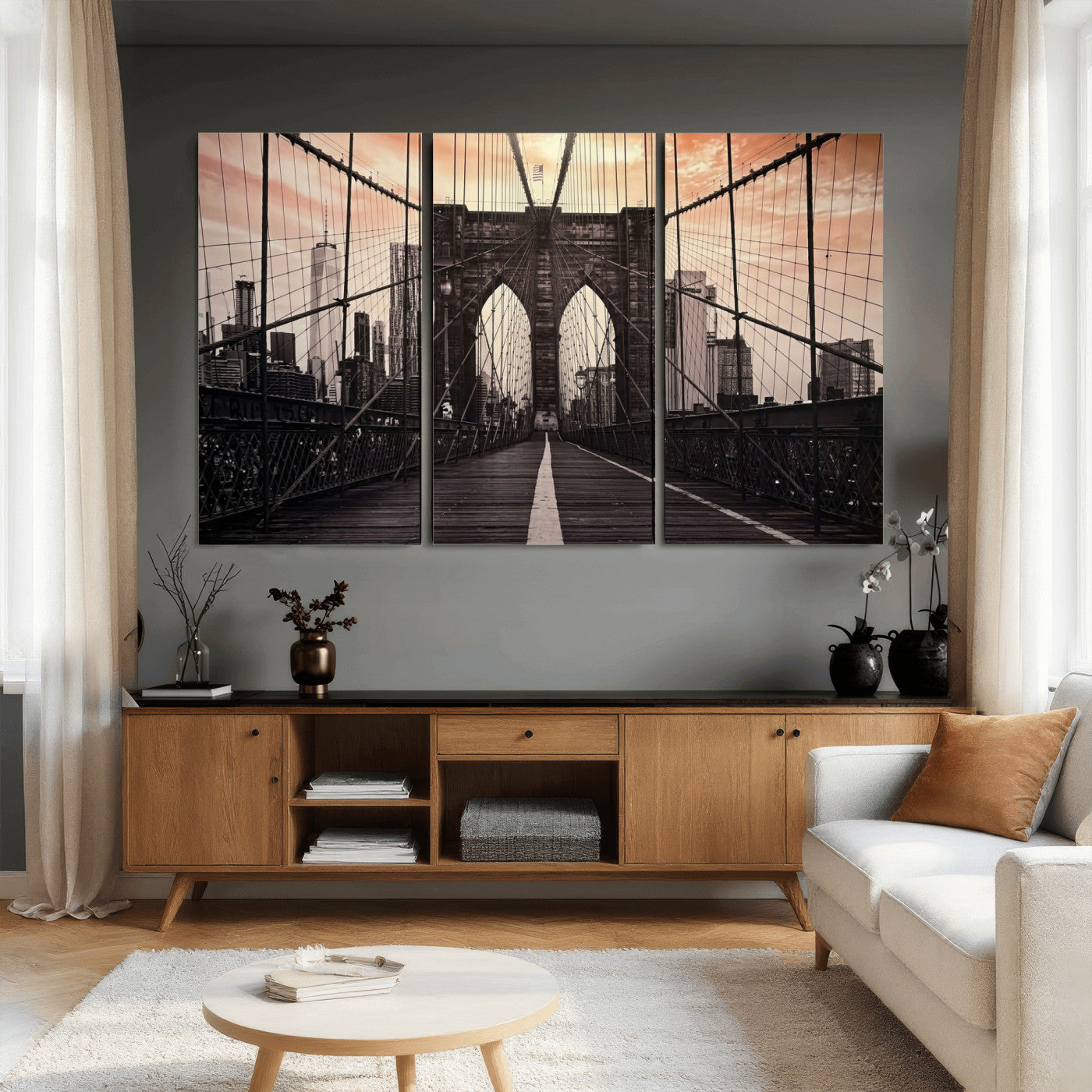 93226664-MGV-CV-36X24 - Brooklyn Bridge Canvas Wall Art, New York City Skyline Photography Print, NYC Landmark Urban Decor Artwork
