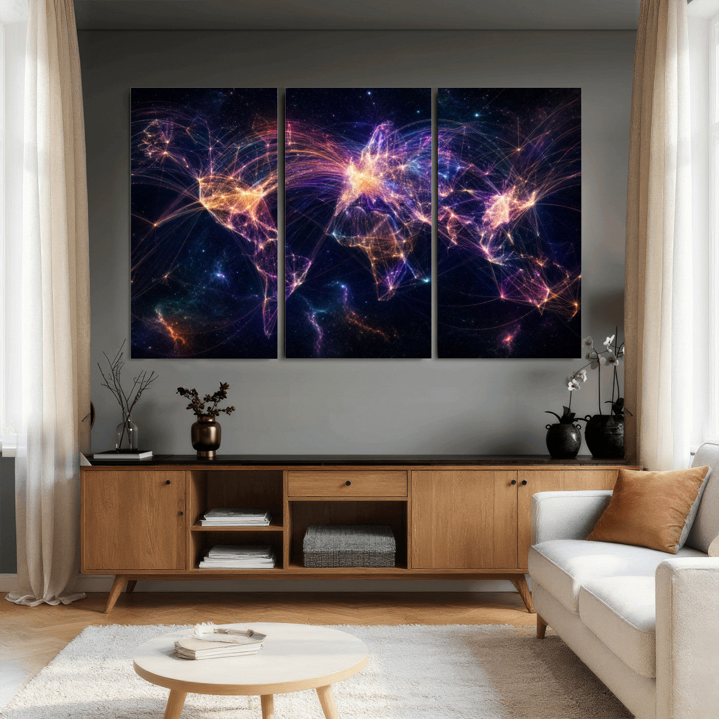 75155491-MGV-CV-36X24 - Global Flight Routes Map Canvas Wall Art, Worldwide Aviation Network Print, International Air Travel Wall Decor