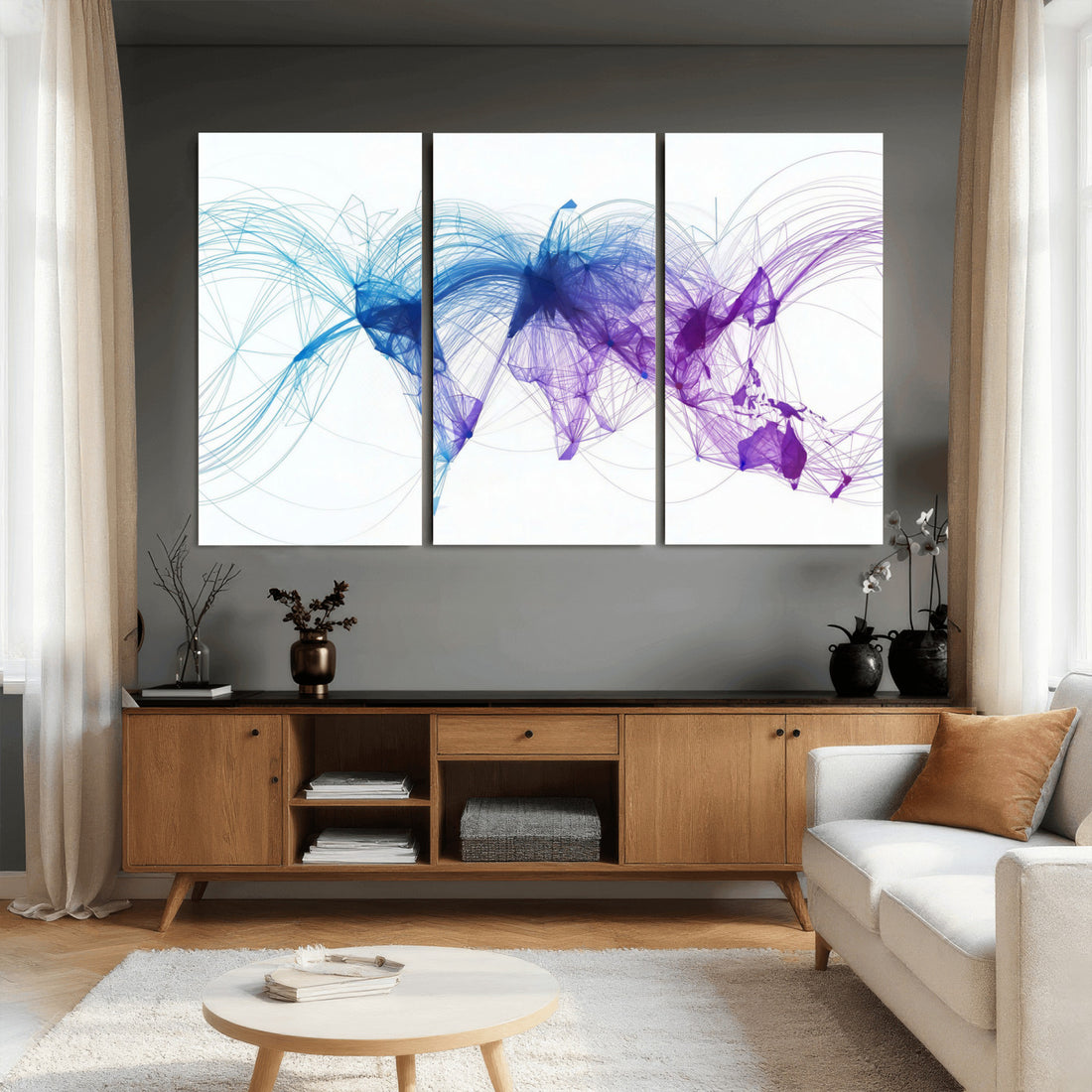 Global Flight Routes Map Canvas Wall Art, Worldwide Aviation Network Print