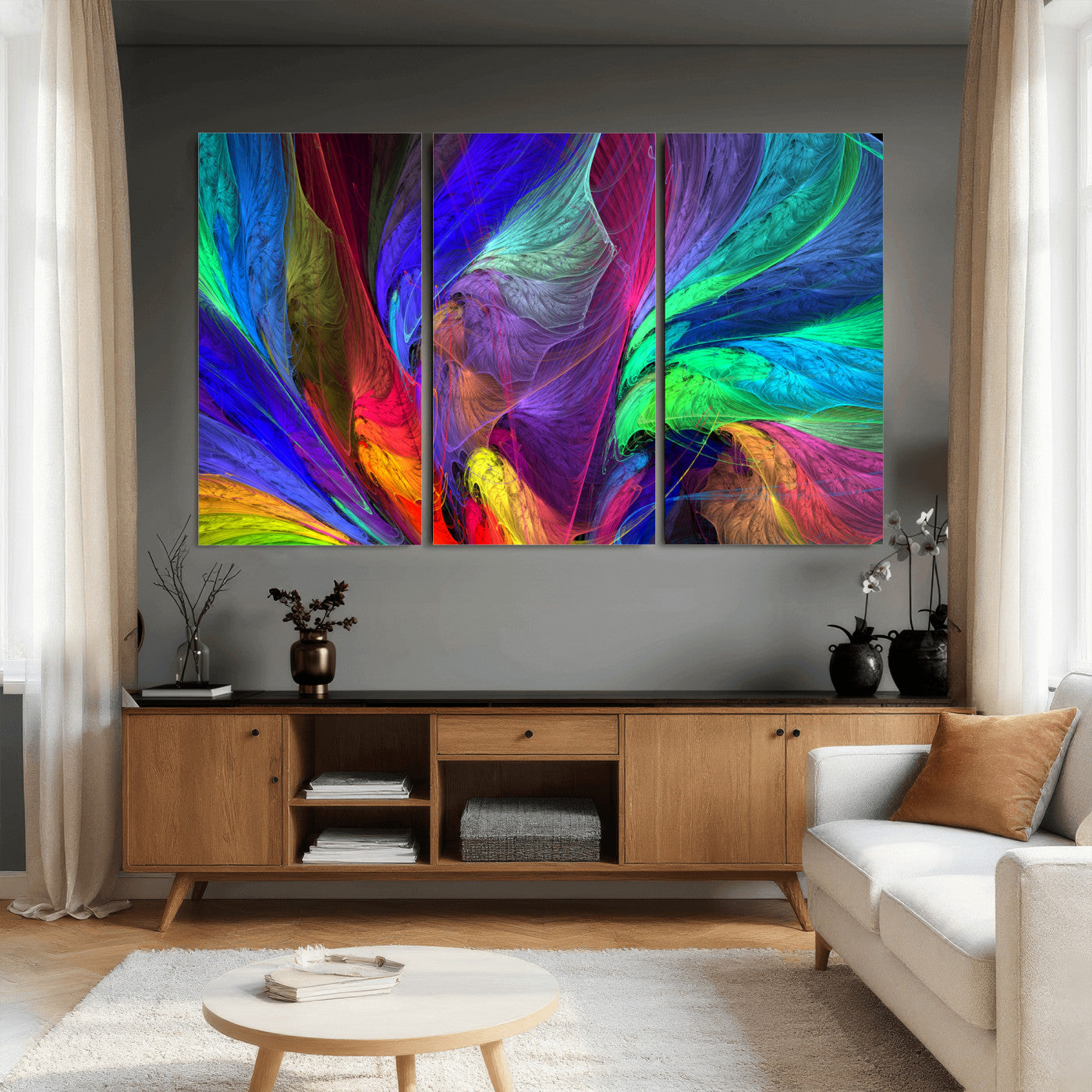 376925791-MGV-CV-36X24 - Colorful Abstract Canvas Wall Art, Rainbow Swirl Fractal Print, Bold Multicolor Living Room Decor, Vibrant Energy Art, Large Abstract Wall Art