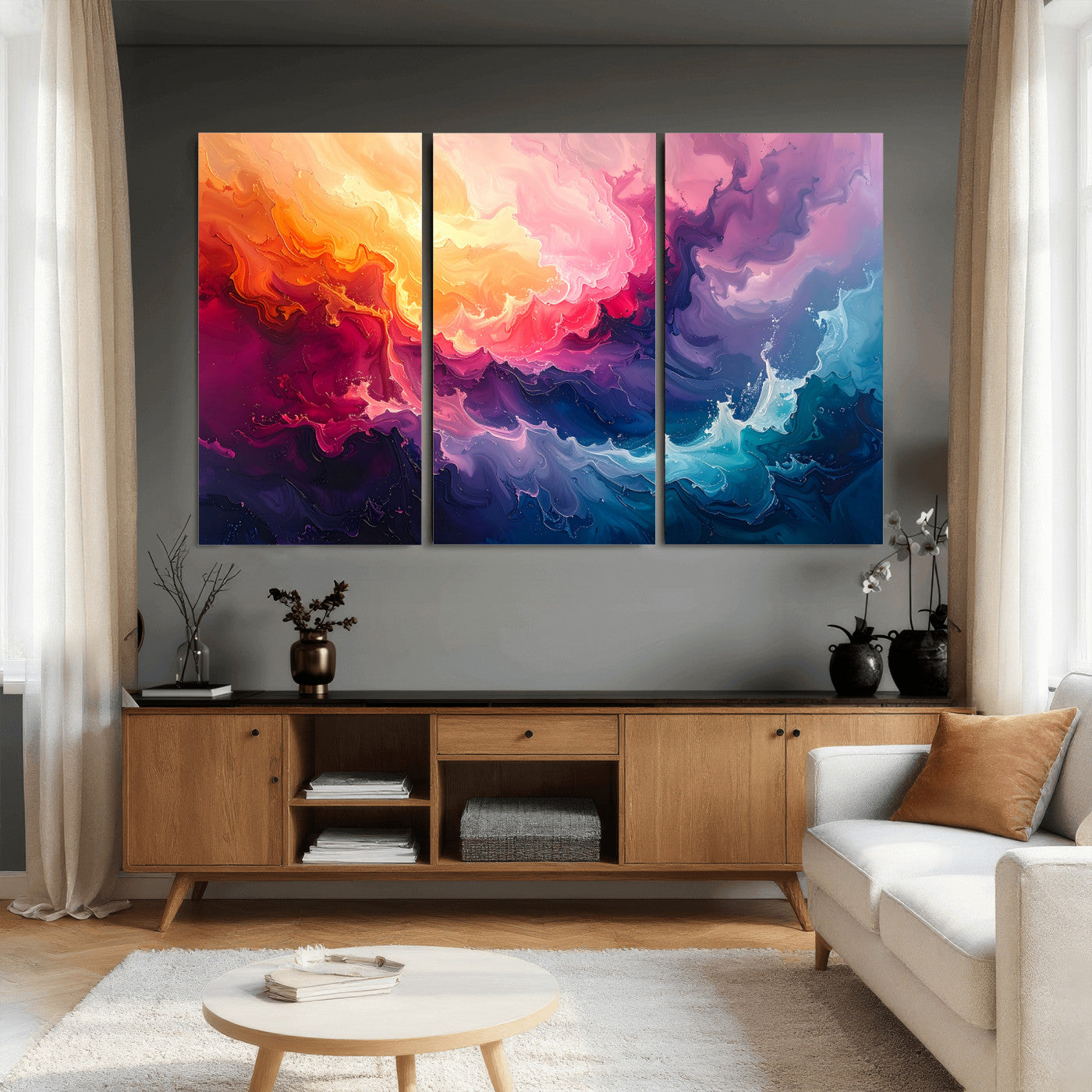 16157633-MGV-CV-36X24 - Large Colorful Abstract Canvas Wall Art Print, Vibrant Popup Color Art Print