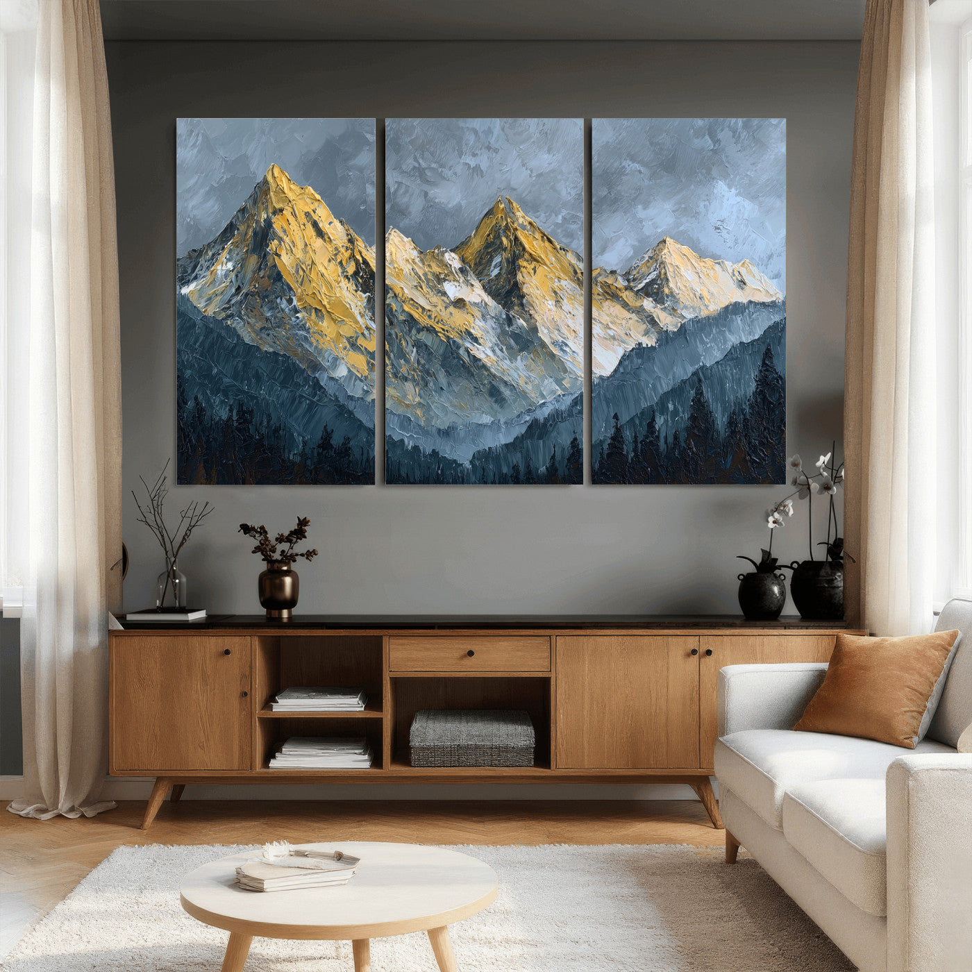 50821961-MGV-CV-48X32-3P - Abstract Mountain Wall Art Canvas Print Modern Landscape Painting Print
