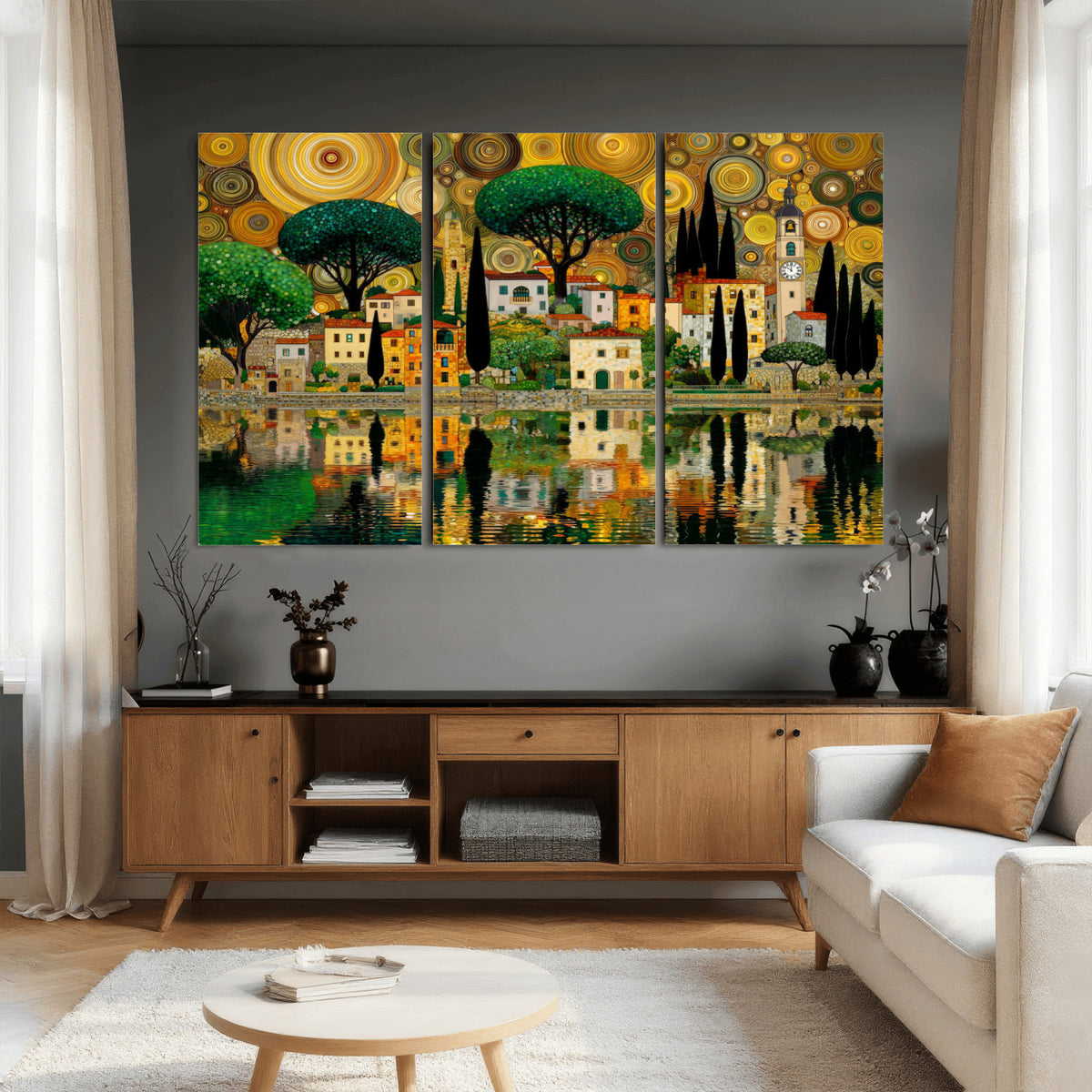 93010897-MGV-CV-36X24 - Gustav Klimt Golden Cityscape Wall Art Canvas Print,