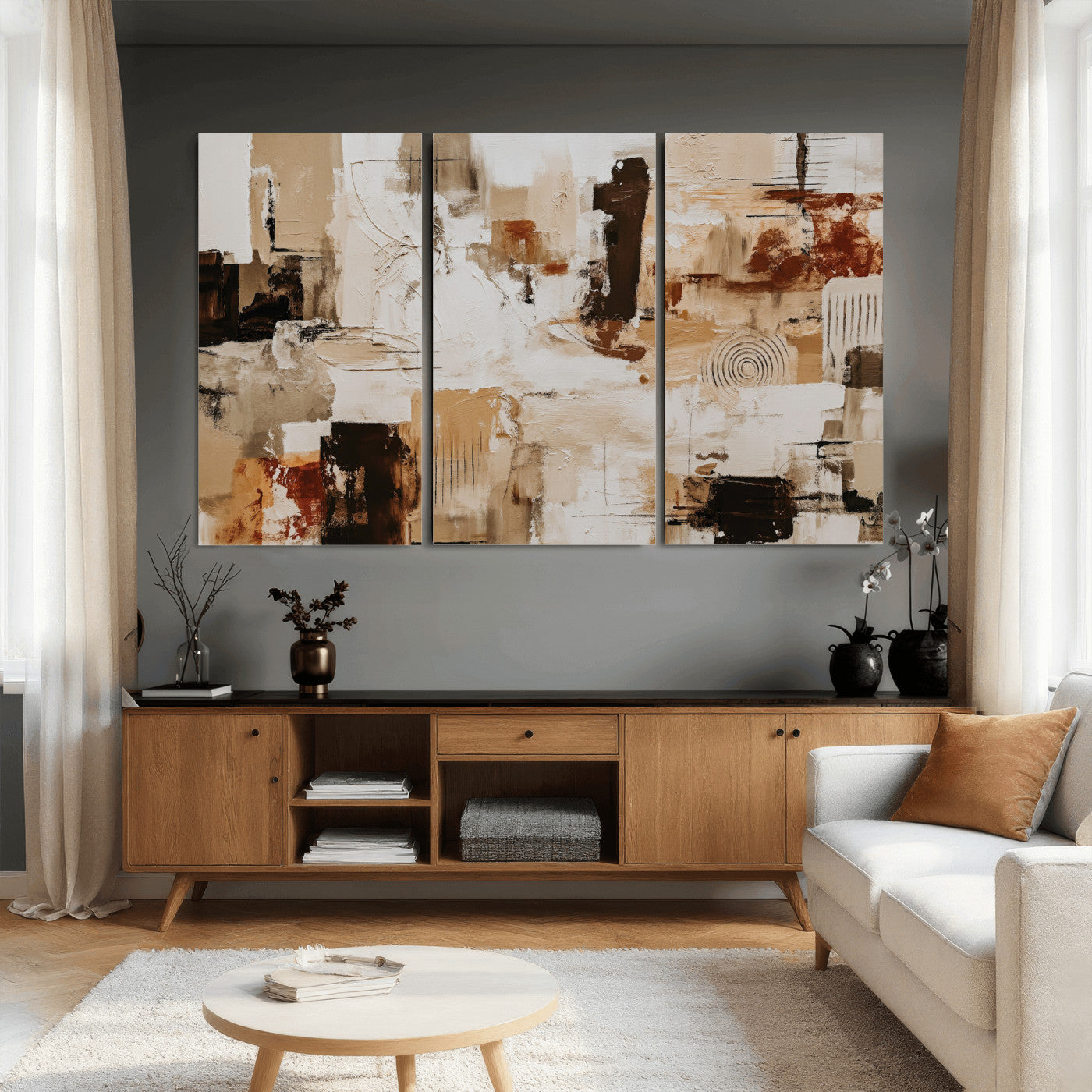 26560159-MGV-CV-36X24 - Blue Teal Abstract Canvas Wall Art, Modern Textured Painting Print, Navy Orange White Contemporary Art, Neutral Living Room Decor, Office Art