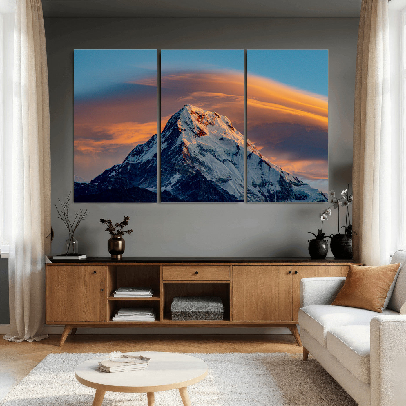 73810927-MGV-CV-36X24 - Snow Mountain Canvas Wall Art Print | Alpine Peak Landscape, Winter Nature Photography, Large Mountain Decor