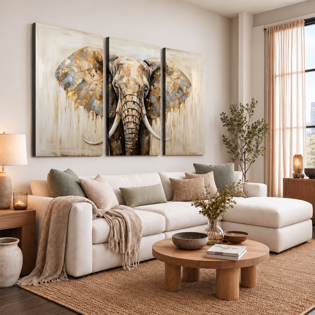 95819221-MGV-CV-36X24 - Gold Leaf Elephant Canvas Wall Art Abstract African Wildlife Painting Print