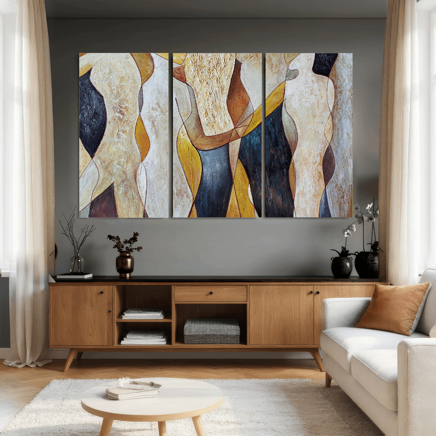 96079939-MGV-CV-36X24 - Mid Century Modern Figurative Canvas Wall Art Abstract Cubist Painting Print