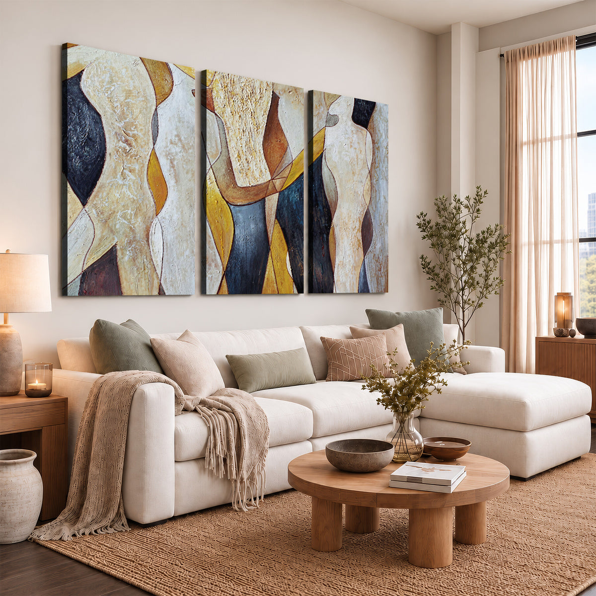 96079939-MGV-CV-36X24 - Mid Century Modern Figurative Canvas Wall Art Abstract Cubist Painting Print